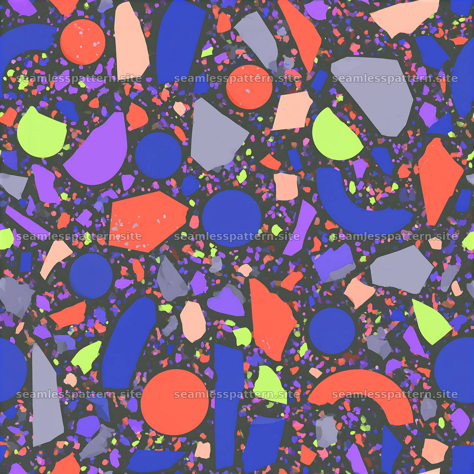 Funky terrazzo seamless texture pattern with colorful shapes