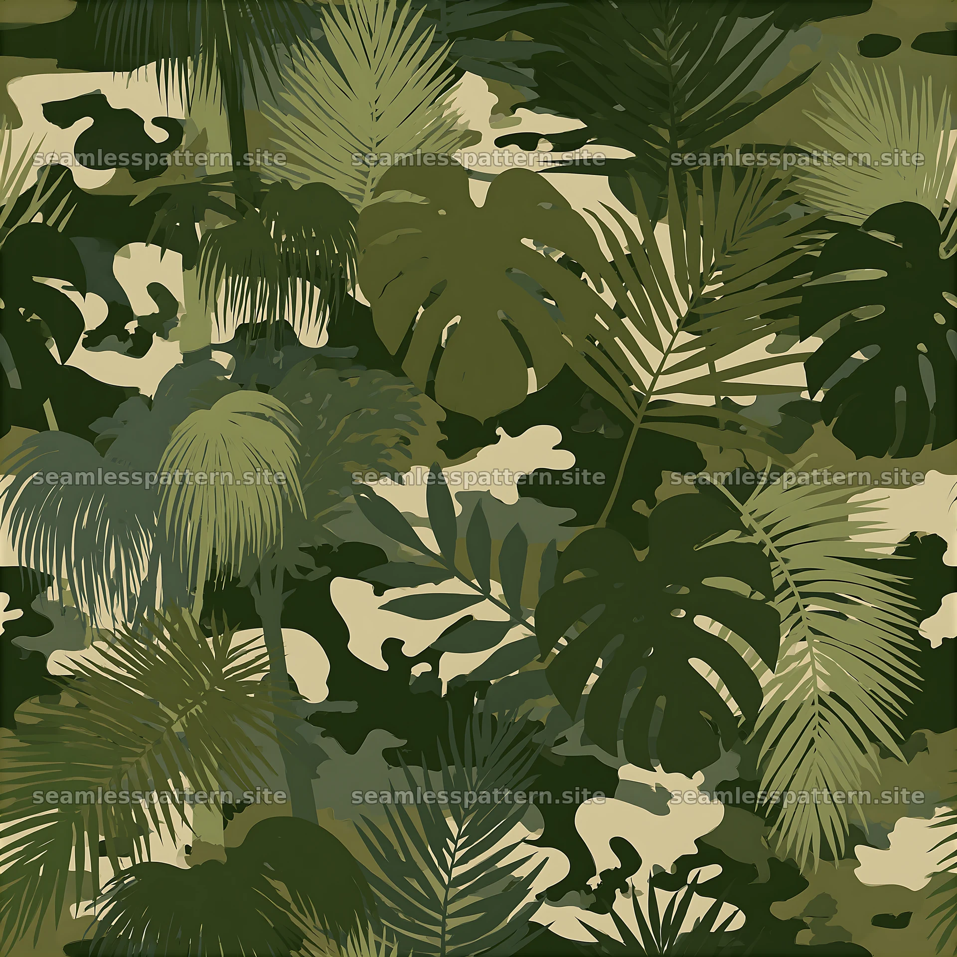 Green jungle camouflage repeating pattern featuring foliage and colors