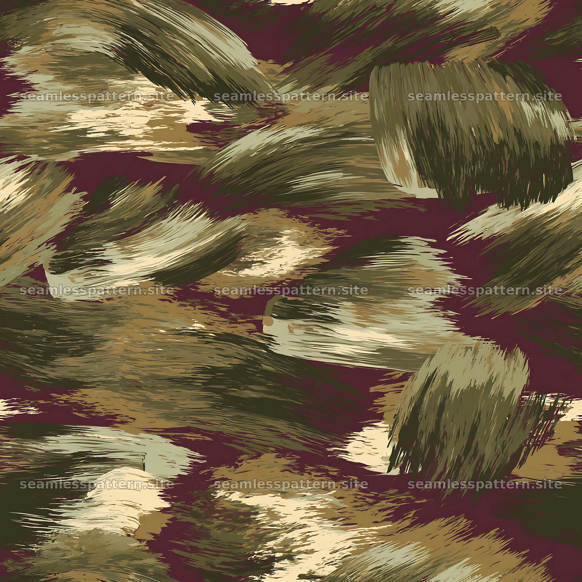 Seamless olive camouflage brushstroke pattern design