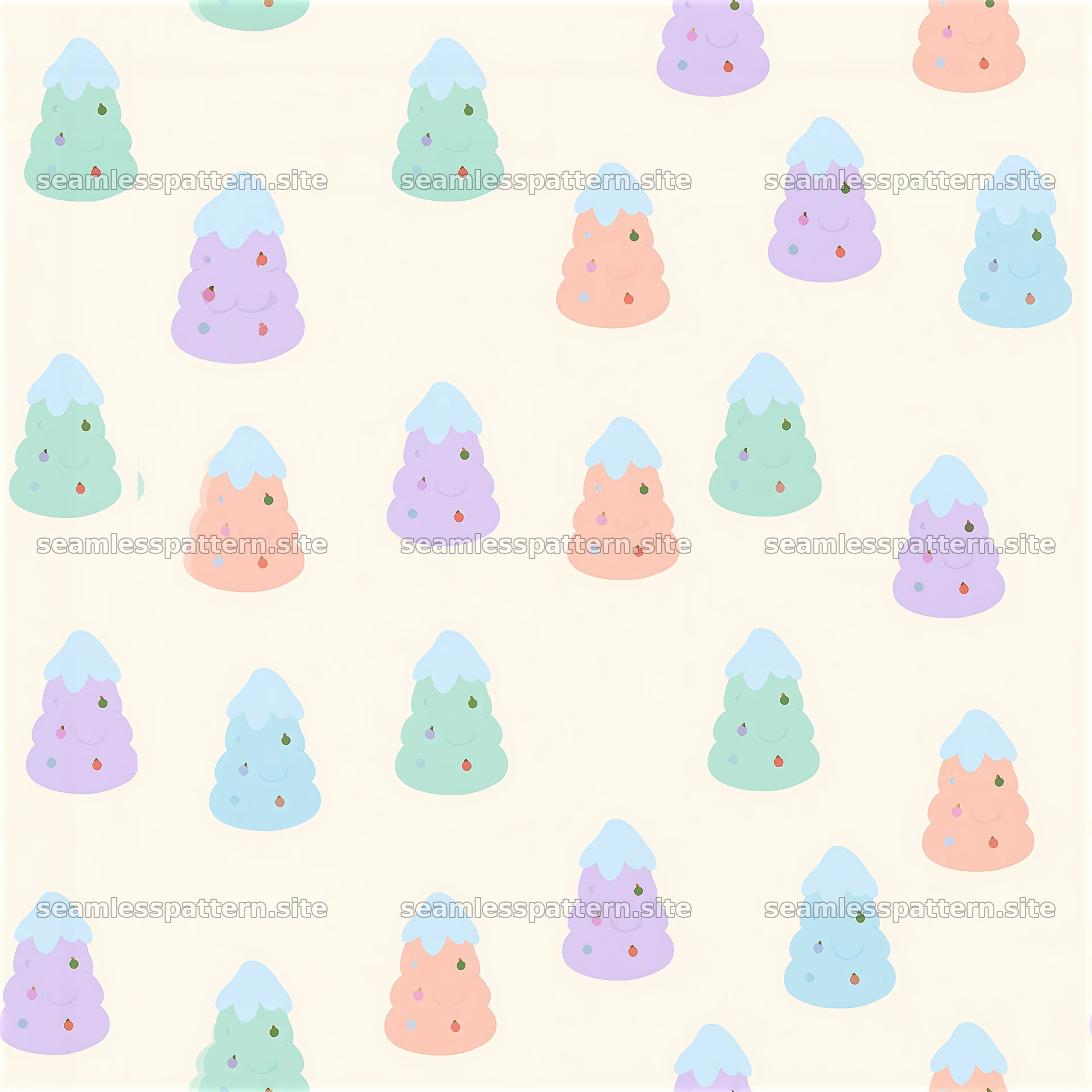 Seamless cartoon Christmas tree pattern with colorful trees and snow