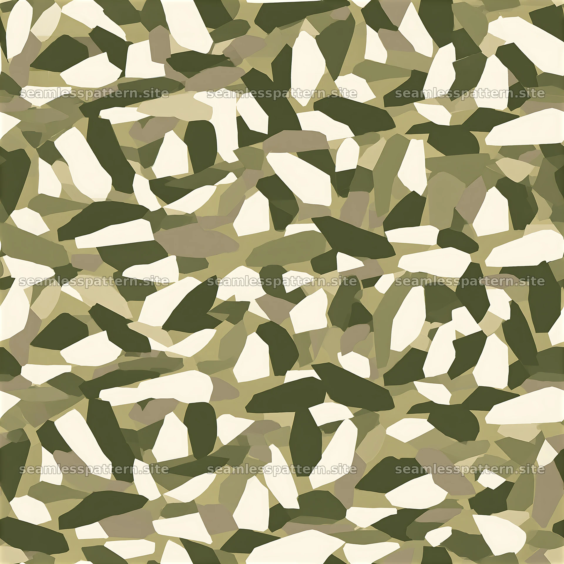 Seamless camouflage pattern with minimalist olive and beige shapes