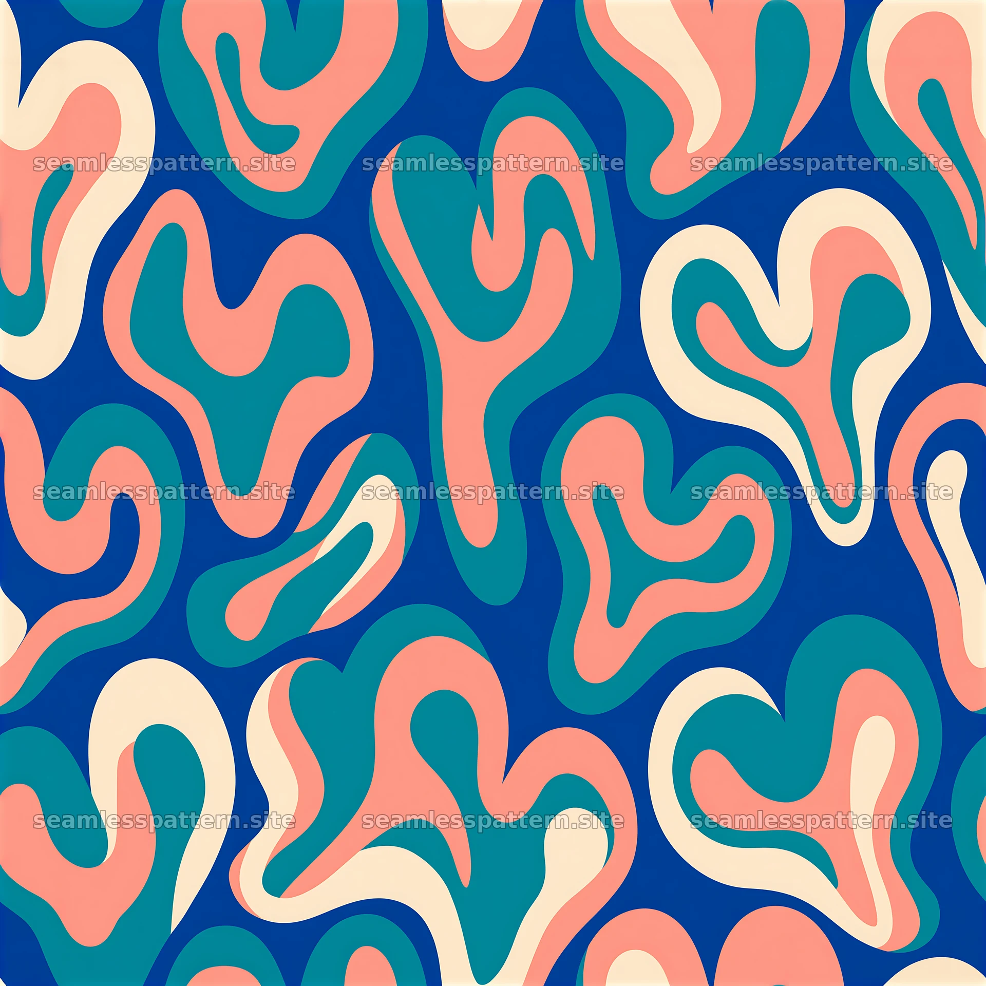 Seamless abstract heart pattern with colorful shapes and curves