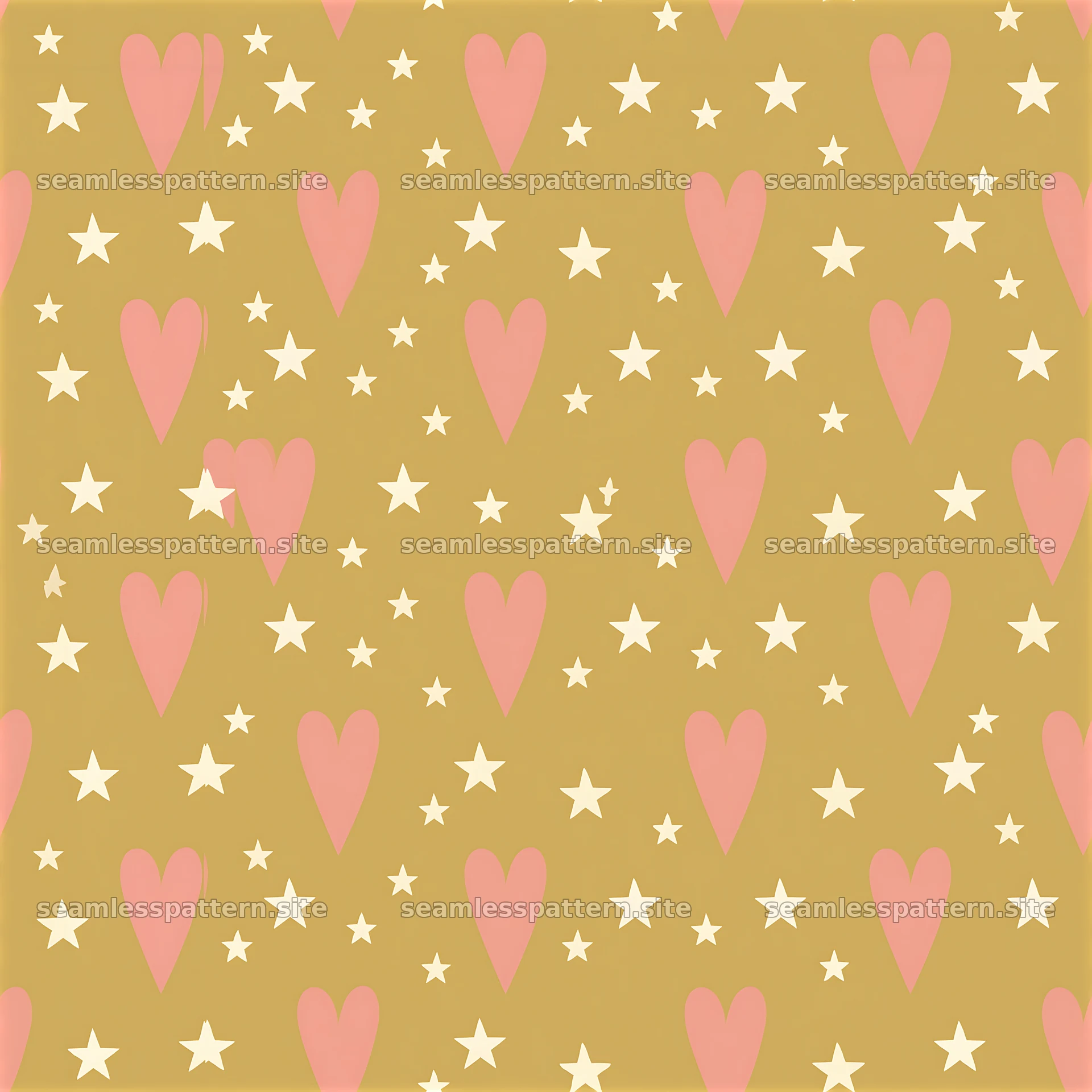 Cute hearts and stars seamless pattern in soft pink and white colors