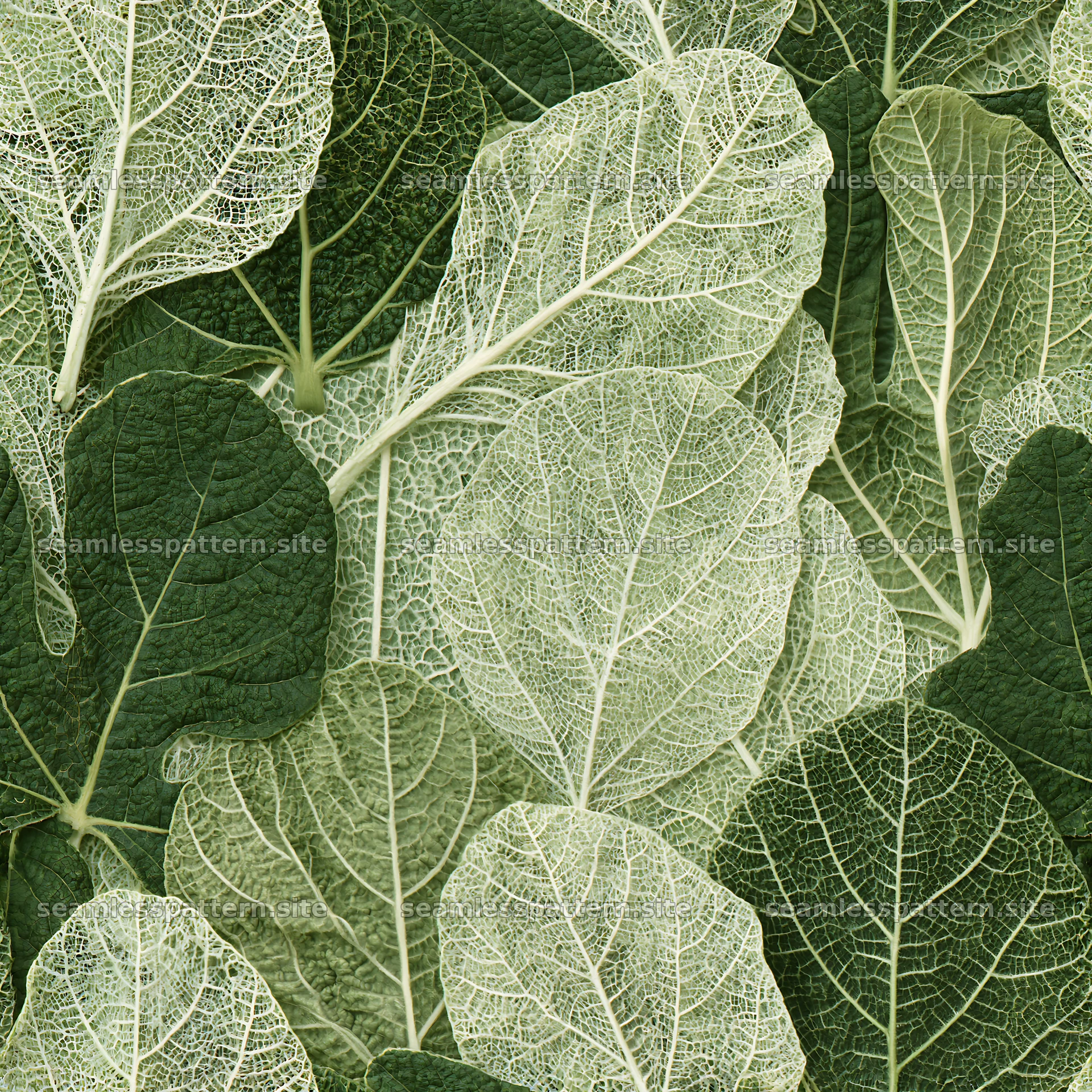 Seamless natural texture repeat pattern of layered leaves