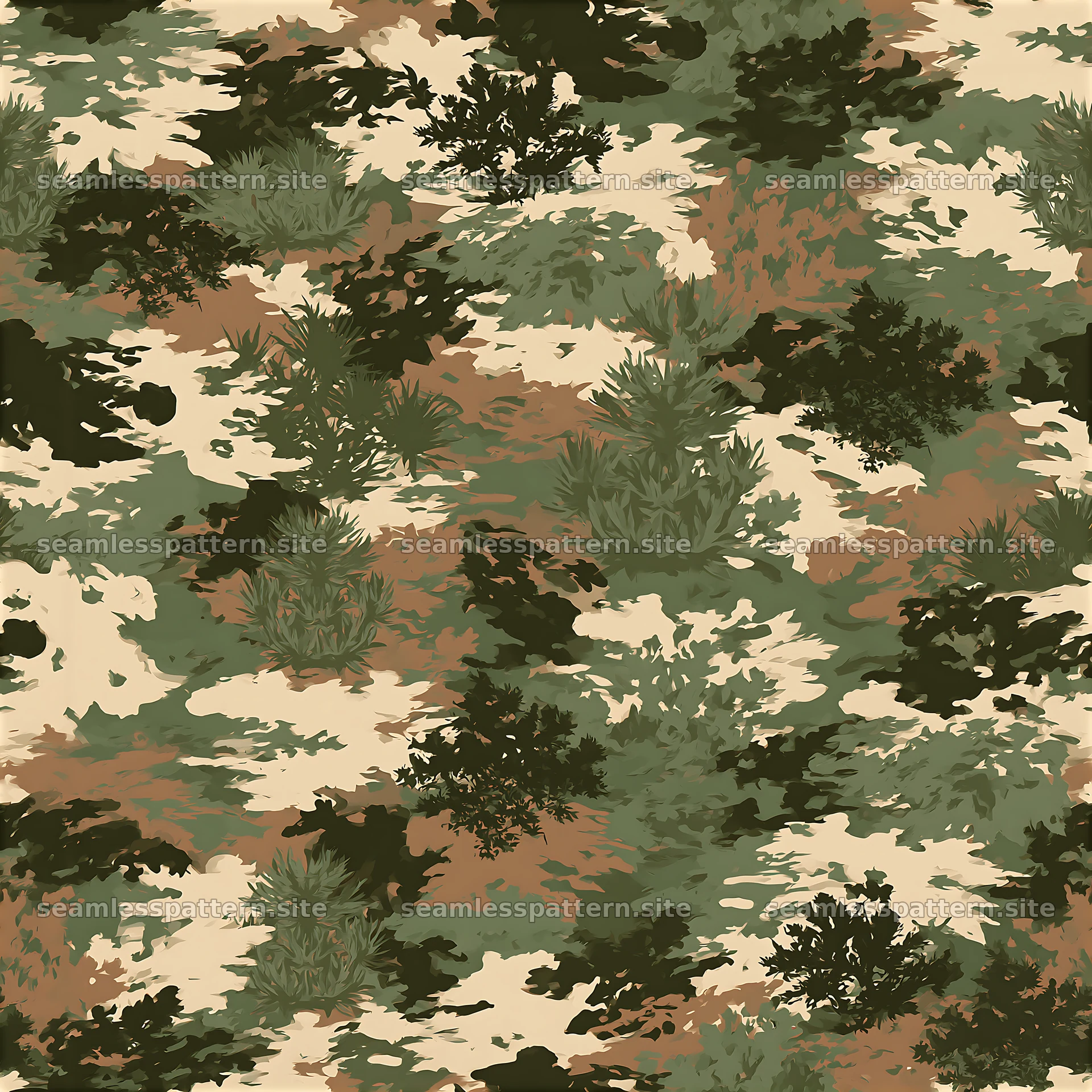 Repeat pattern with woodland camouflage patches