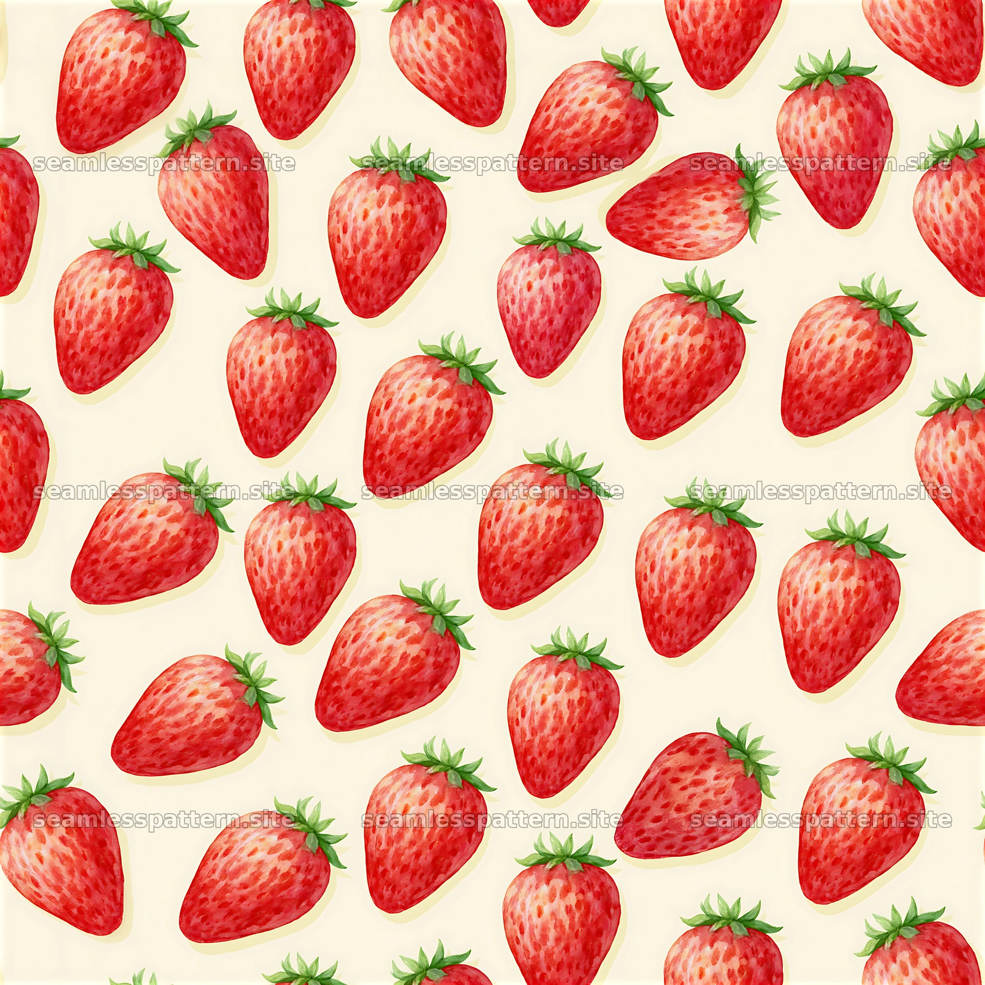 Seamless watercolor strawberry pattern on light background