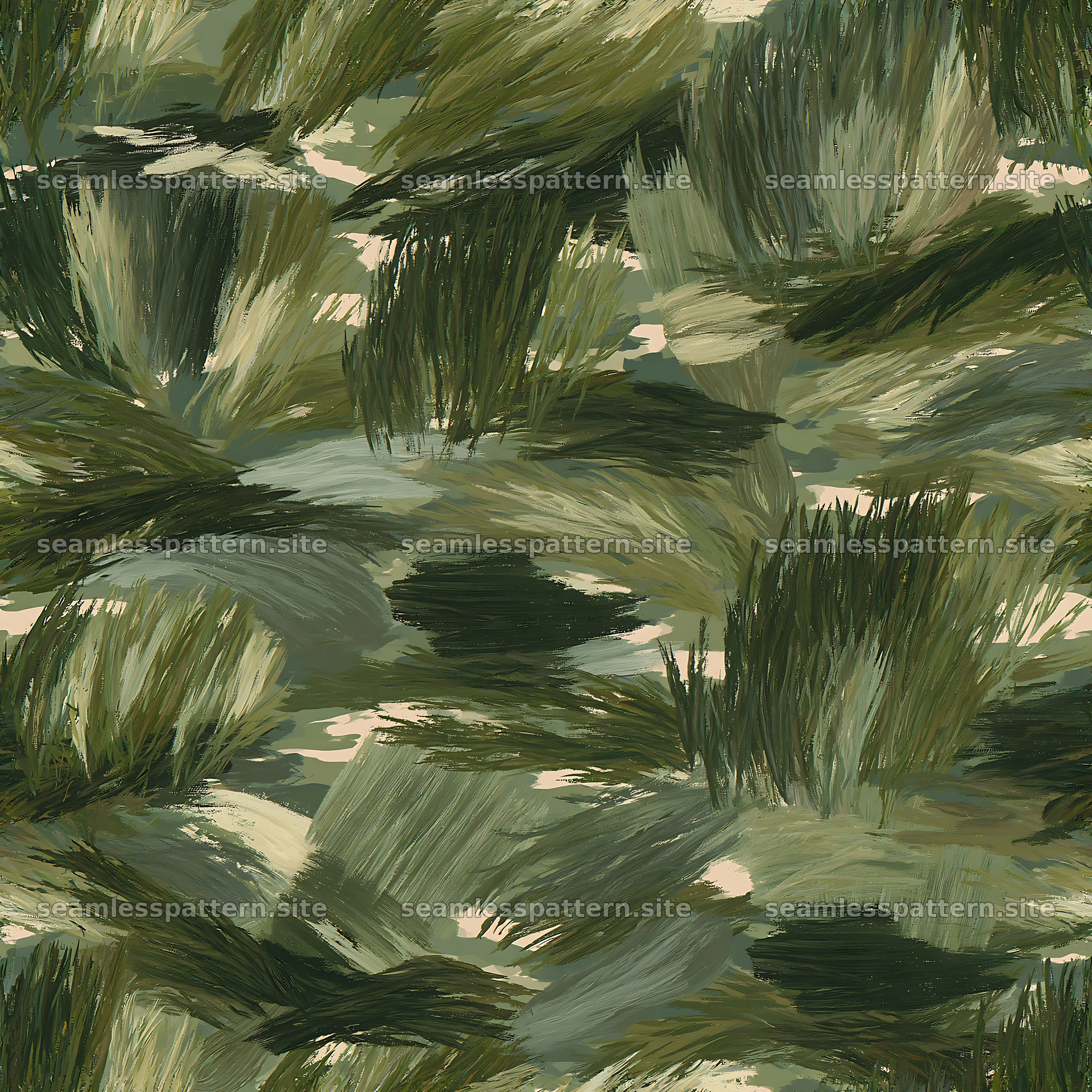 Seamless green camouflage brushstroke pattern for textiles