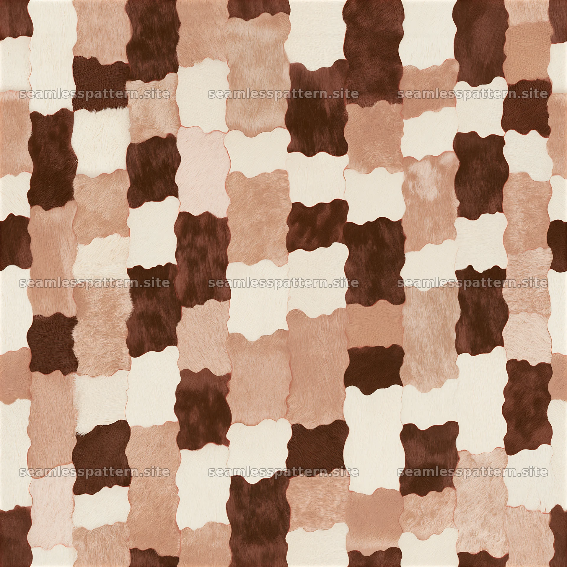 Seamless natural cowhide repeat pattern with distinct patches