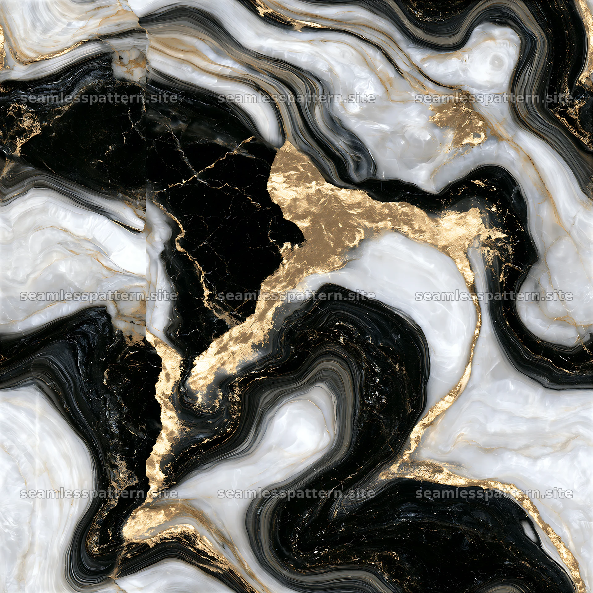 Seamless pearlescent marble pattern with gold veining