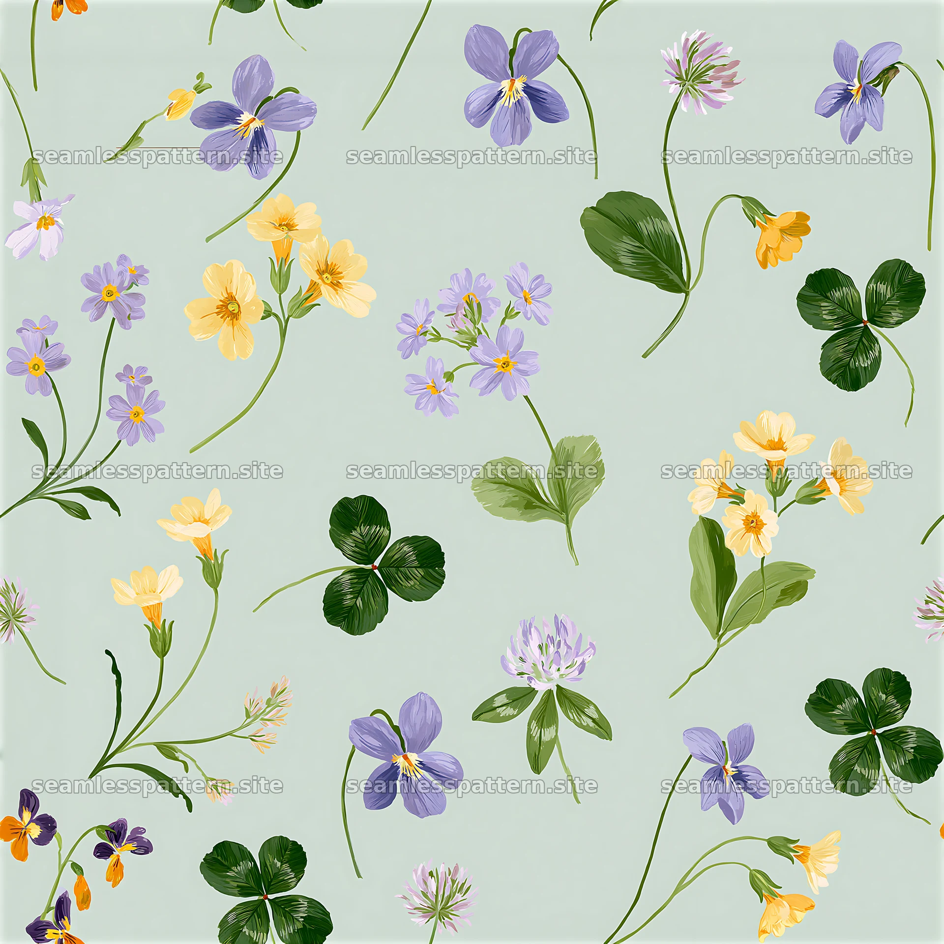 Garden flower seamless pattern with colorful blooms and leaves