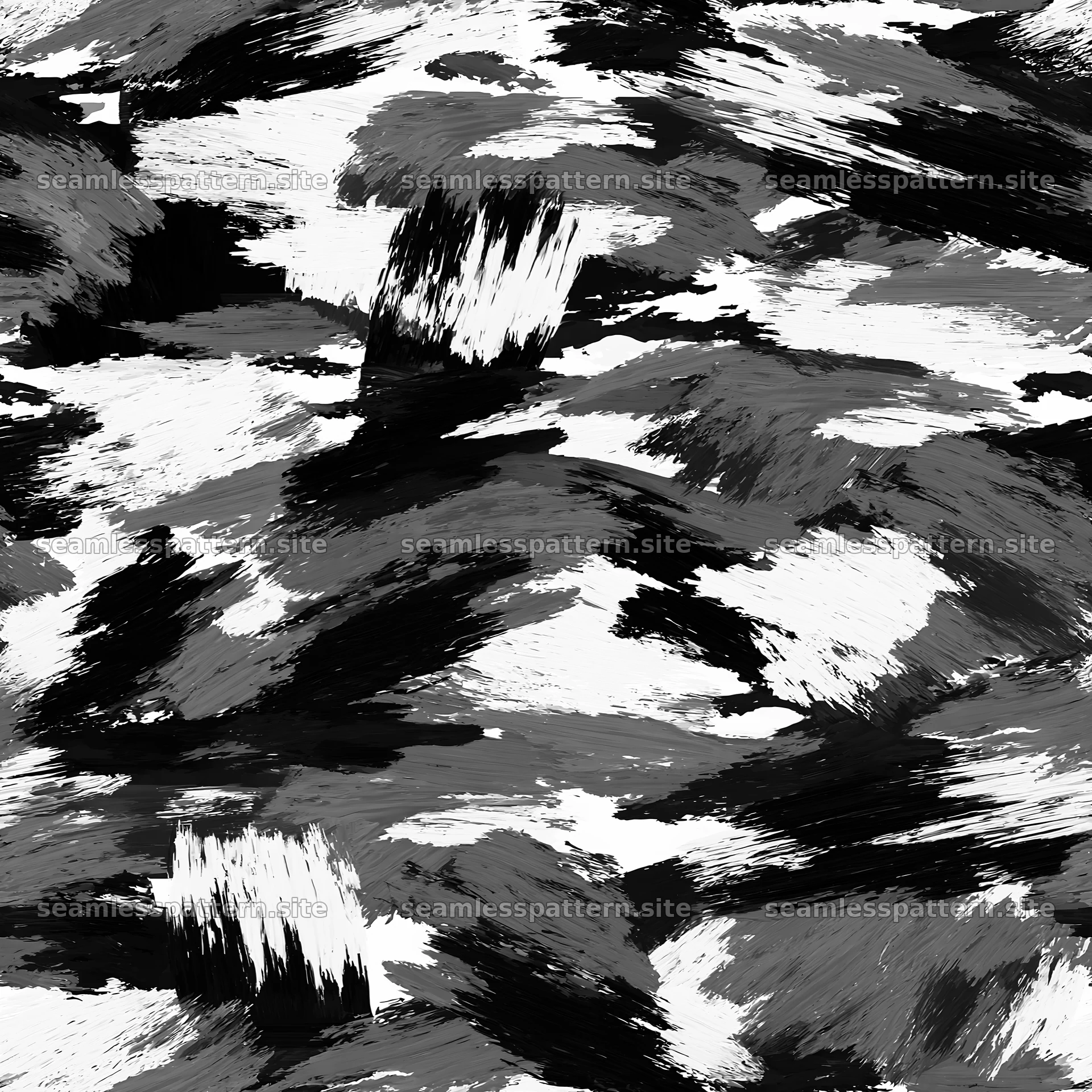 Seamless camouflage brushstroke pattern in black and white