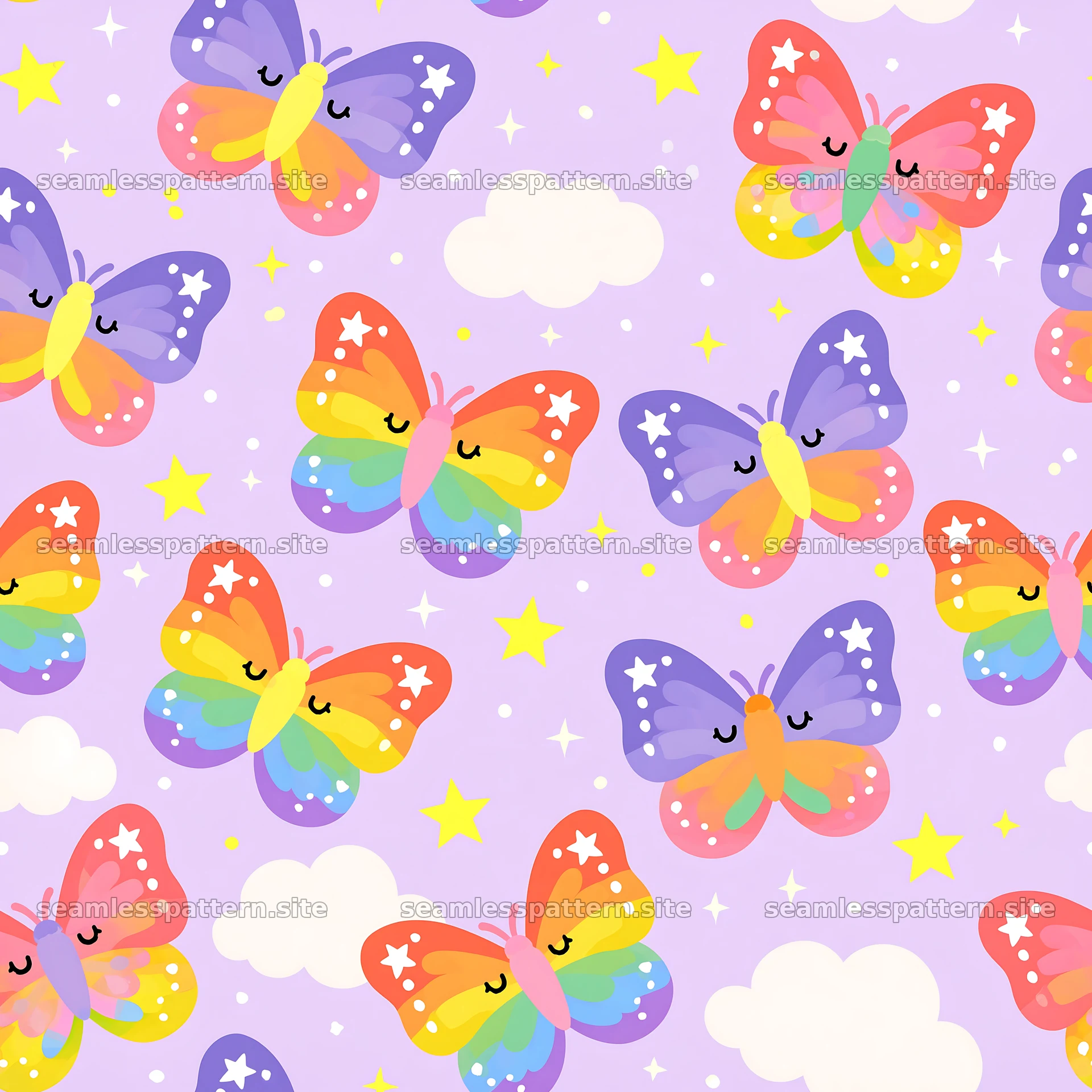 Kawaii butterfly seamless pattern for fabric and wallpaper