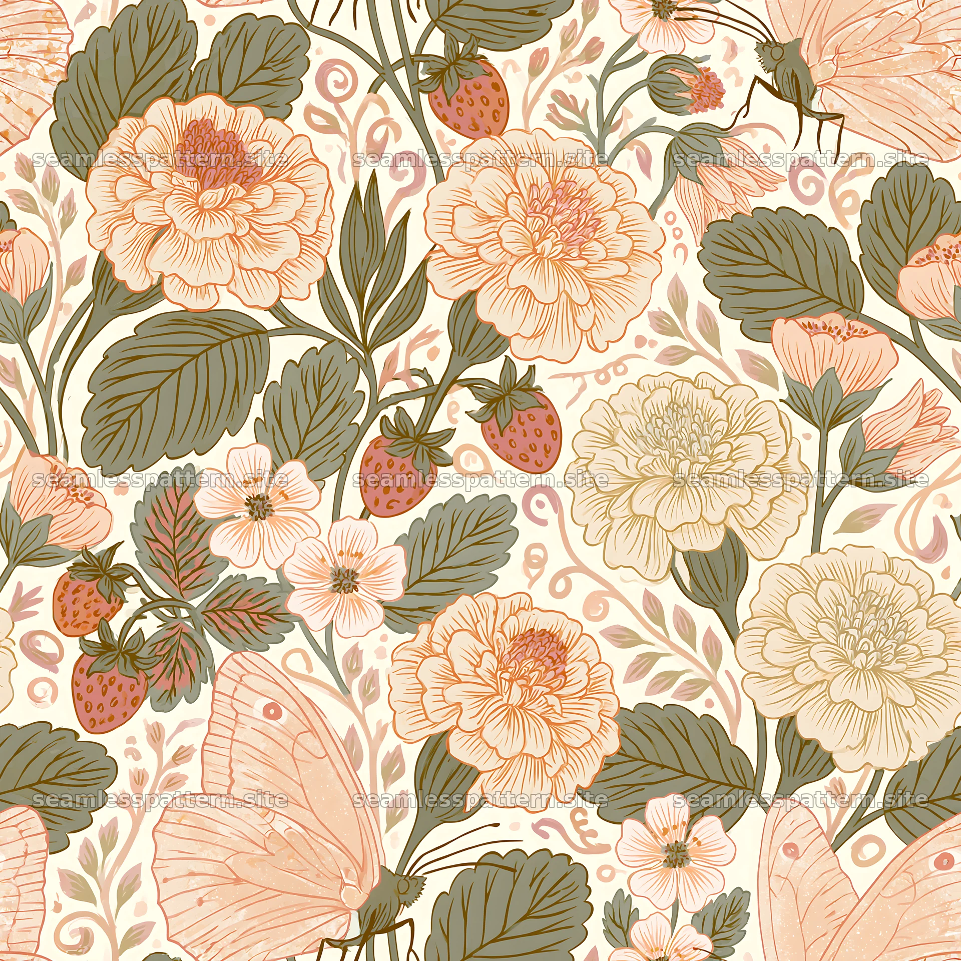Fairy garden butterfly seamless pattern for textiles and wallpaper