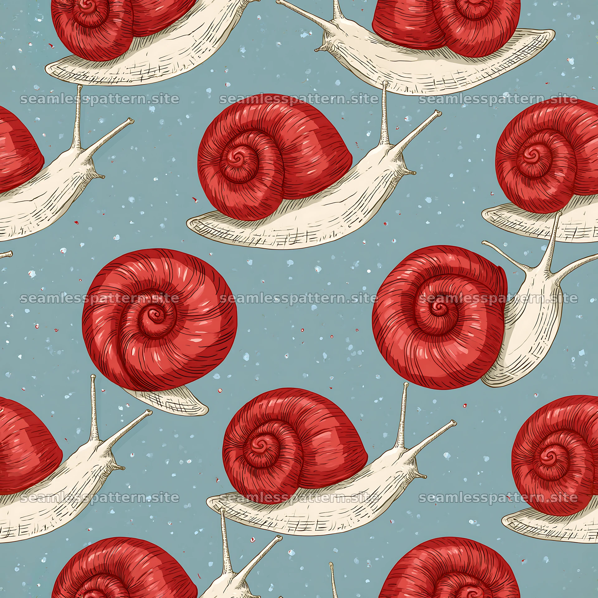 Red shell snail tileable pattern for fabric and wallpaper