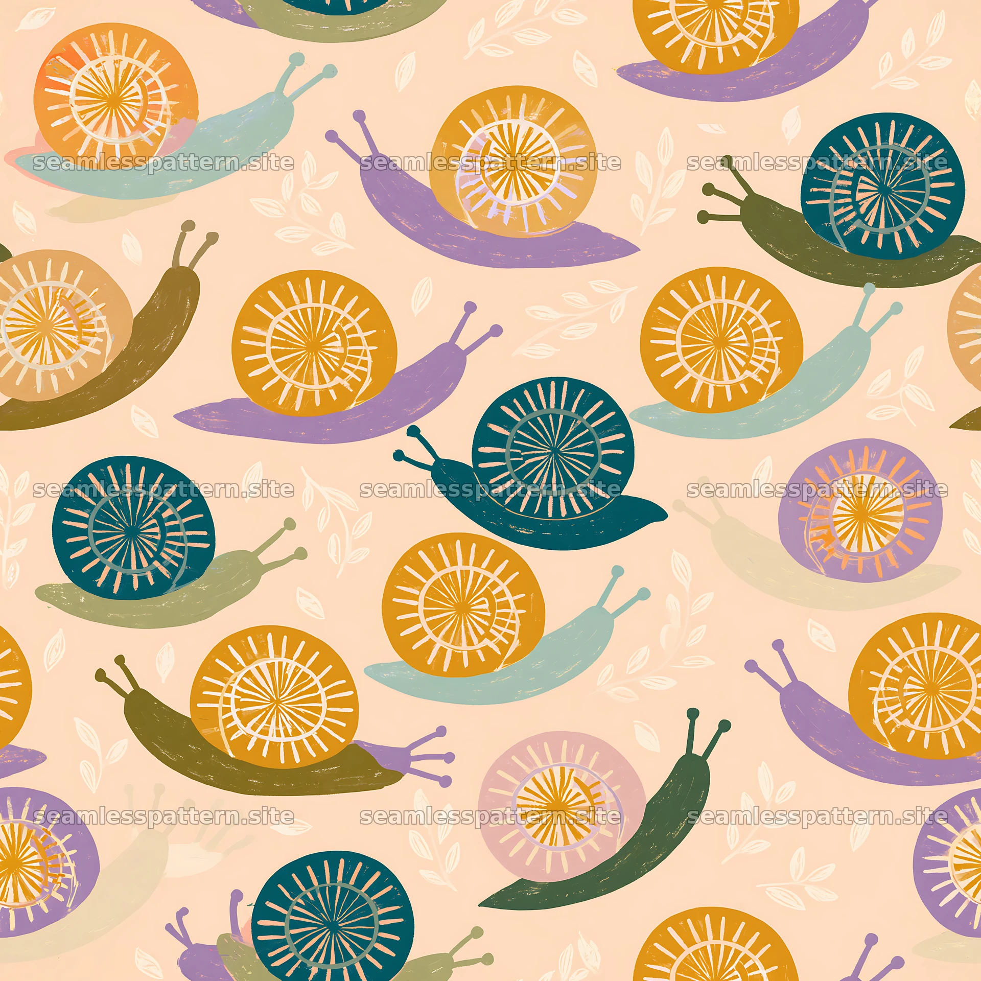 Seamless snail pattern for nursery fabric in soft colors