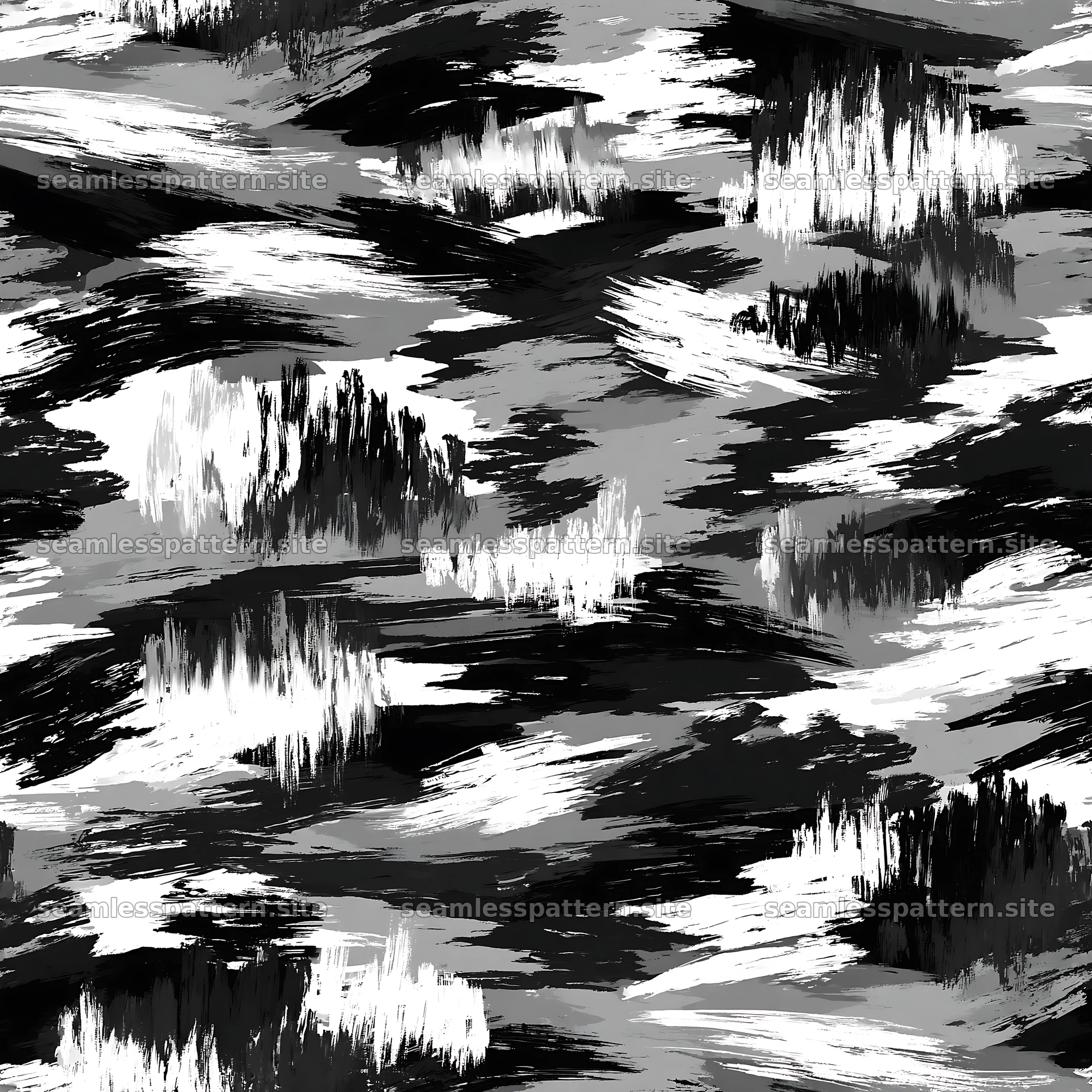 Seamless camouflage brushstroke pattern in black and white