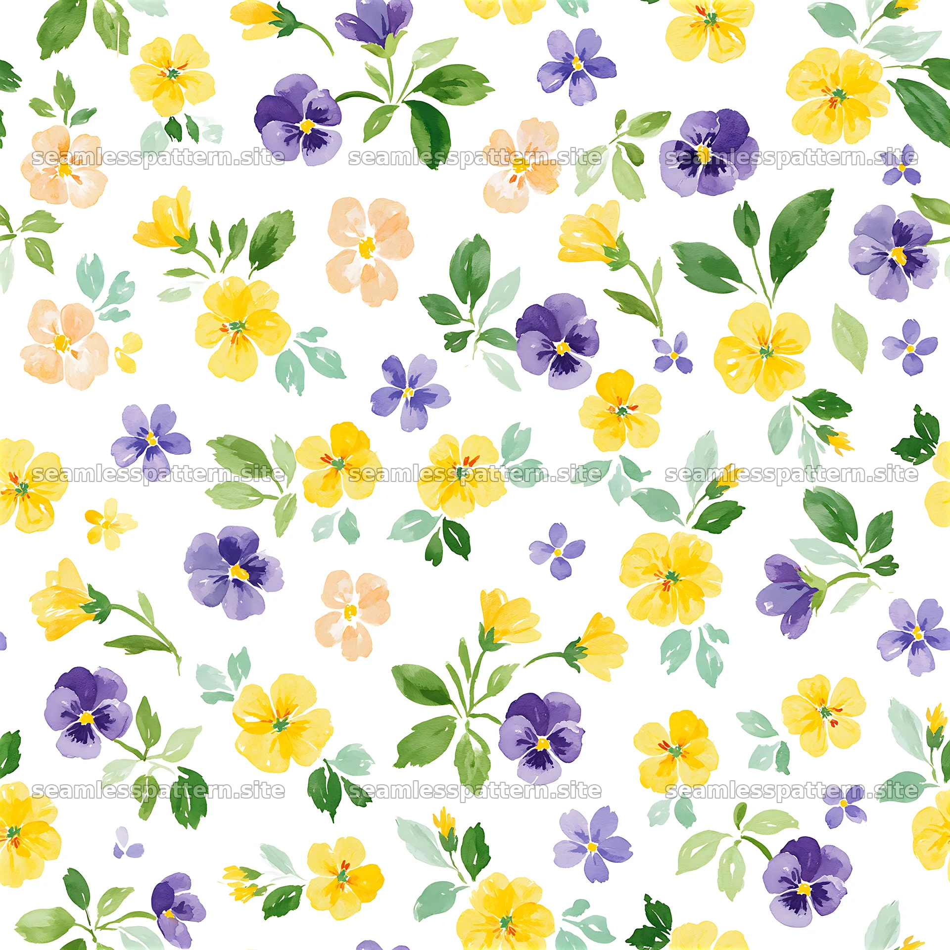 Watercolor floral repeating pattern in vibrant colors