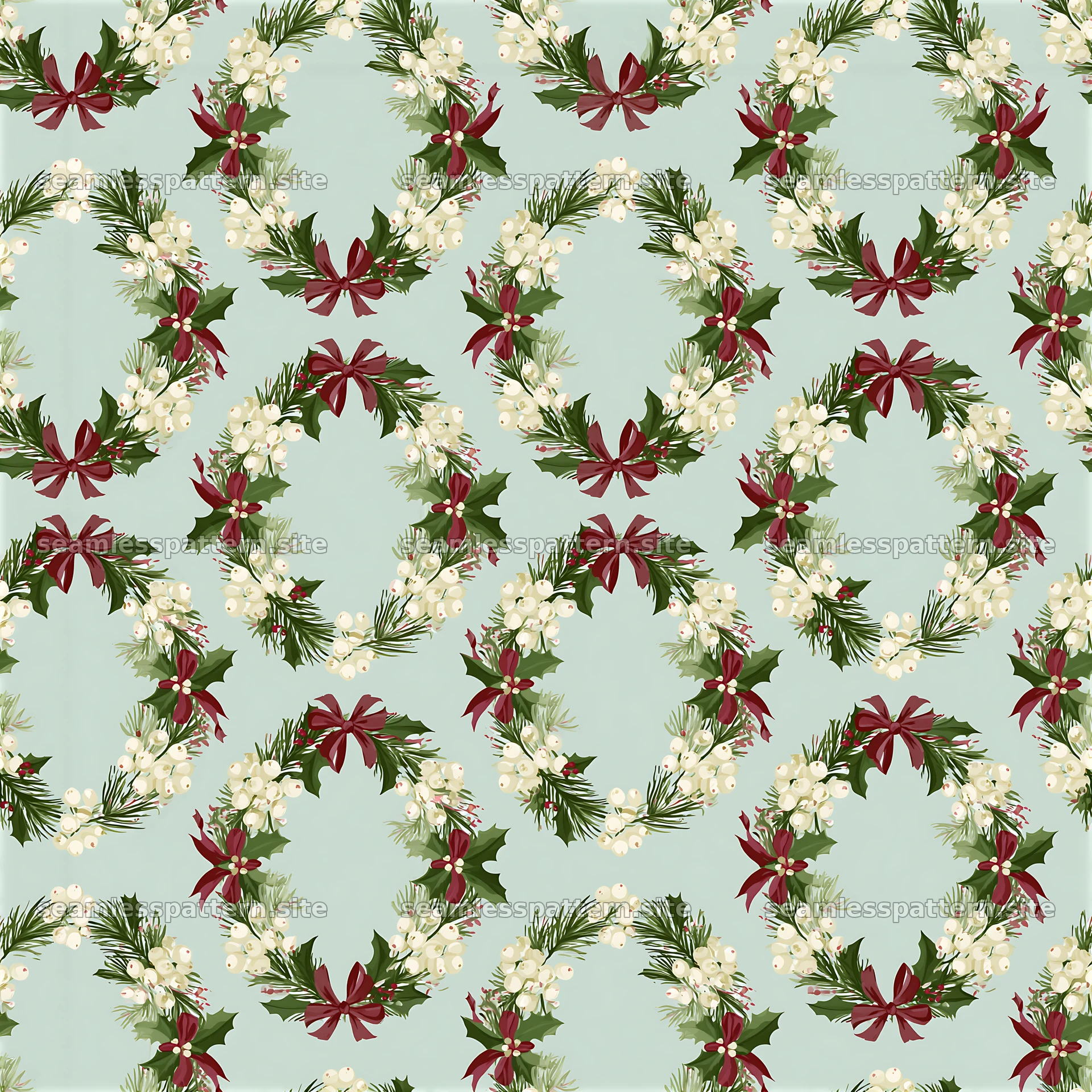 Bright holiday wreath repeating pattern