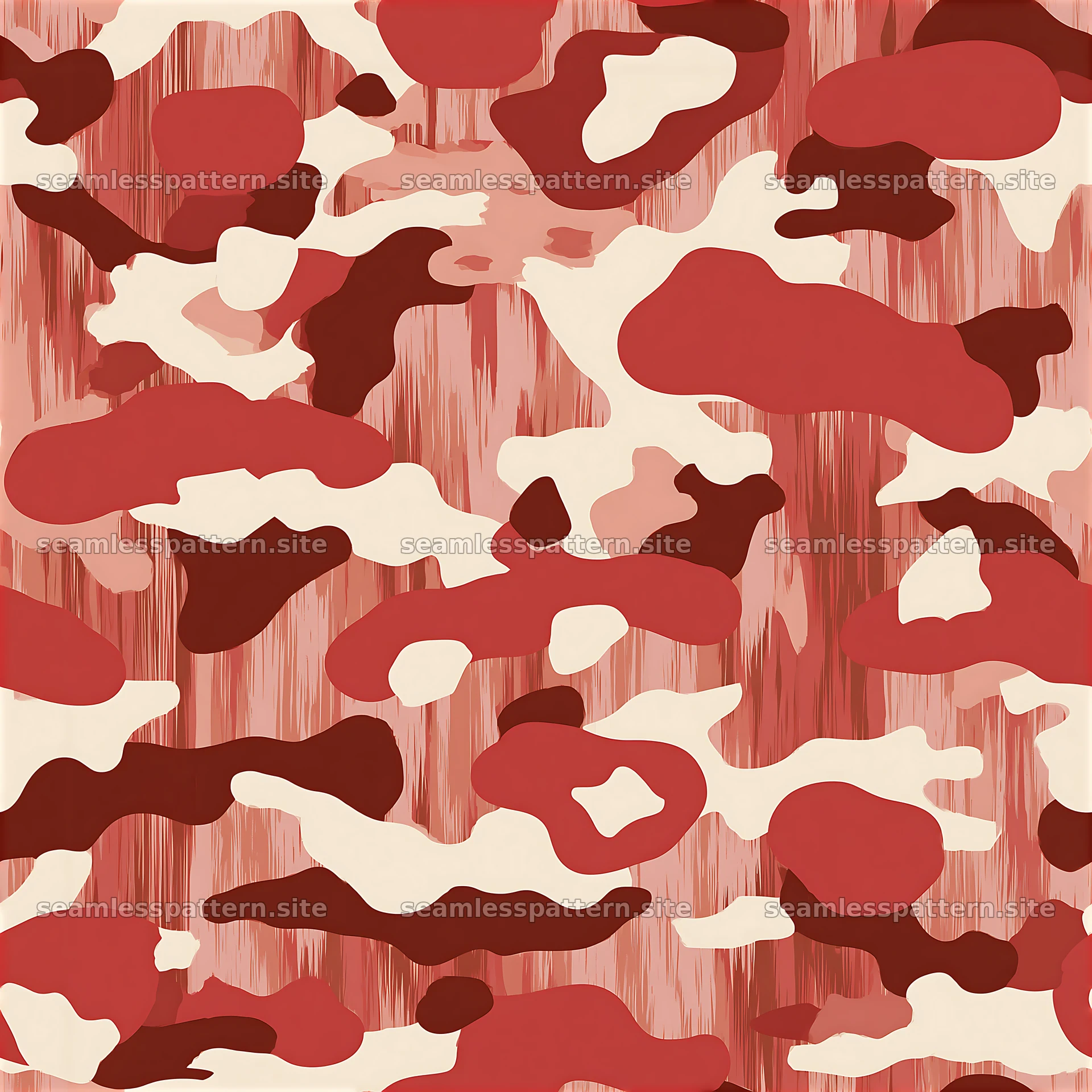 Red arctic camouflage repeat pattern with colors and shapes