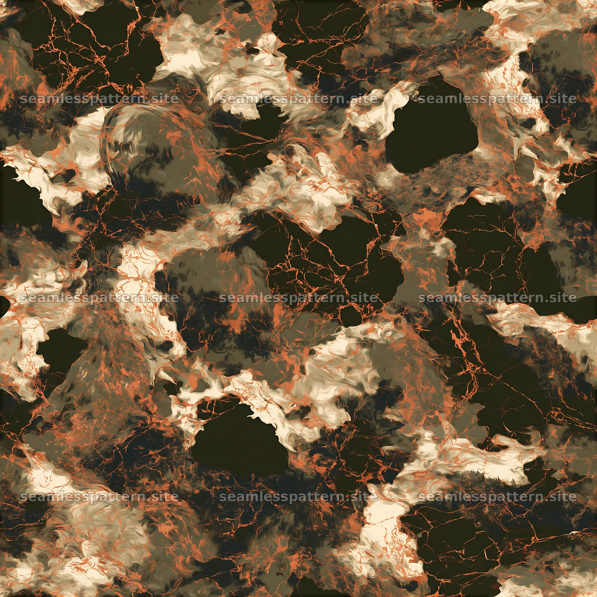 Seamless camouflage pattern with marbled earth textures in diverse shades