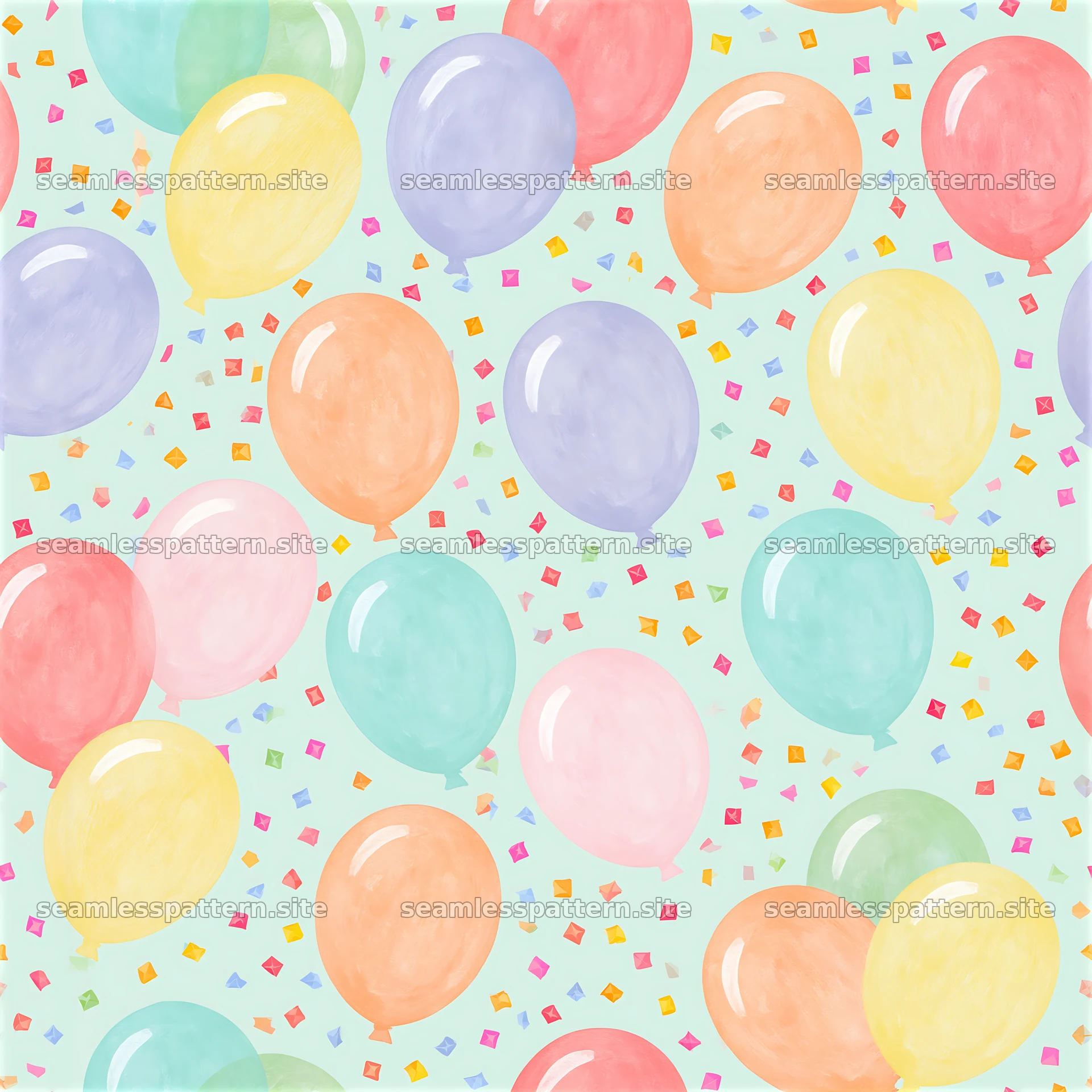 Seamless pattern of colorful balloons and confetti