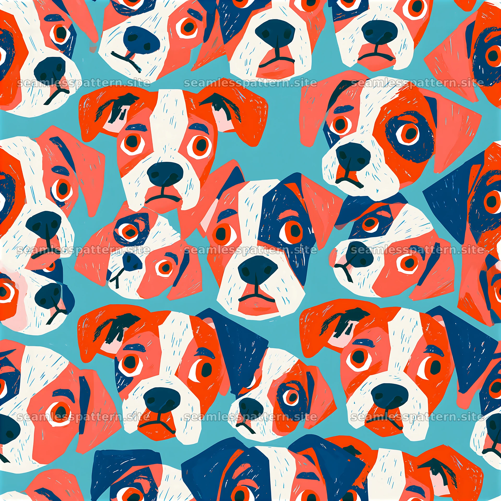 Tileable dog head pattern for children's fabric