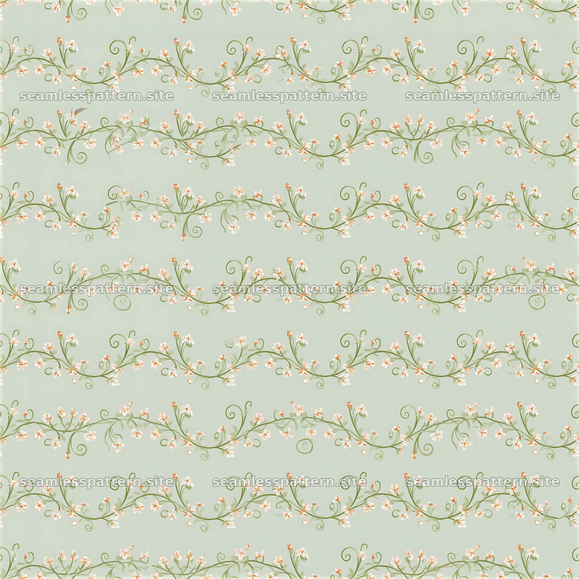Flower garland seamless pattern in soft green hues and earthy colors