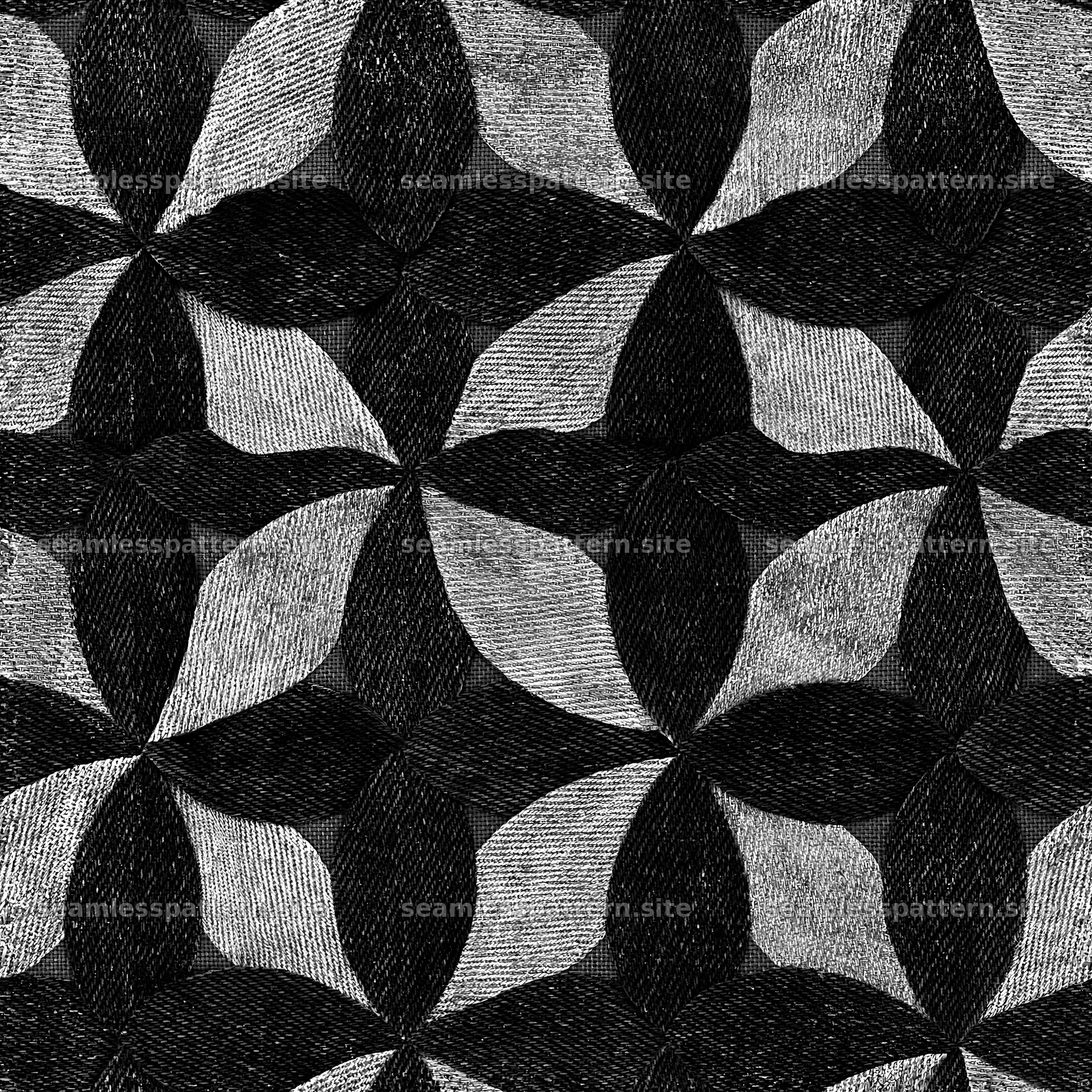 Seamless blue denim fabric pattern with abstract motifs