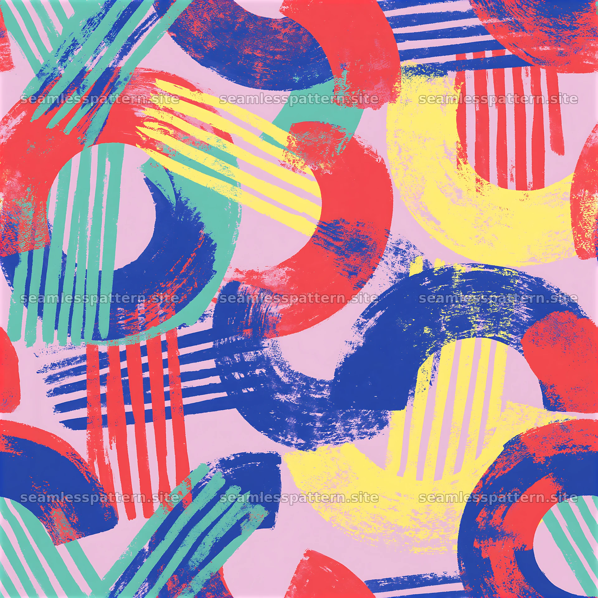 Vibrant gouache brush marks seamless pattern with bold colors