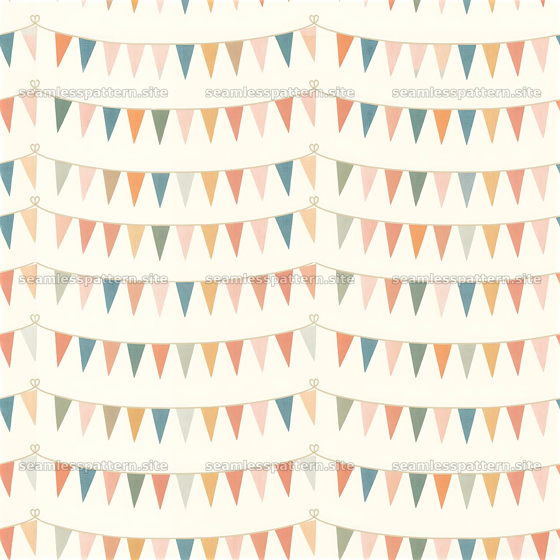 Birthday bunting seamless pattern with colorful flags on a light background