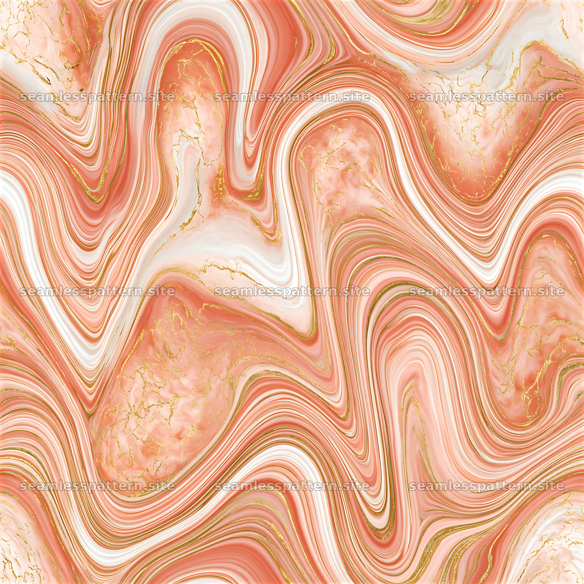 Seamless fluid marble repeat pattern with gold veining and pink tones