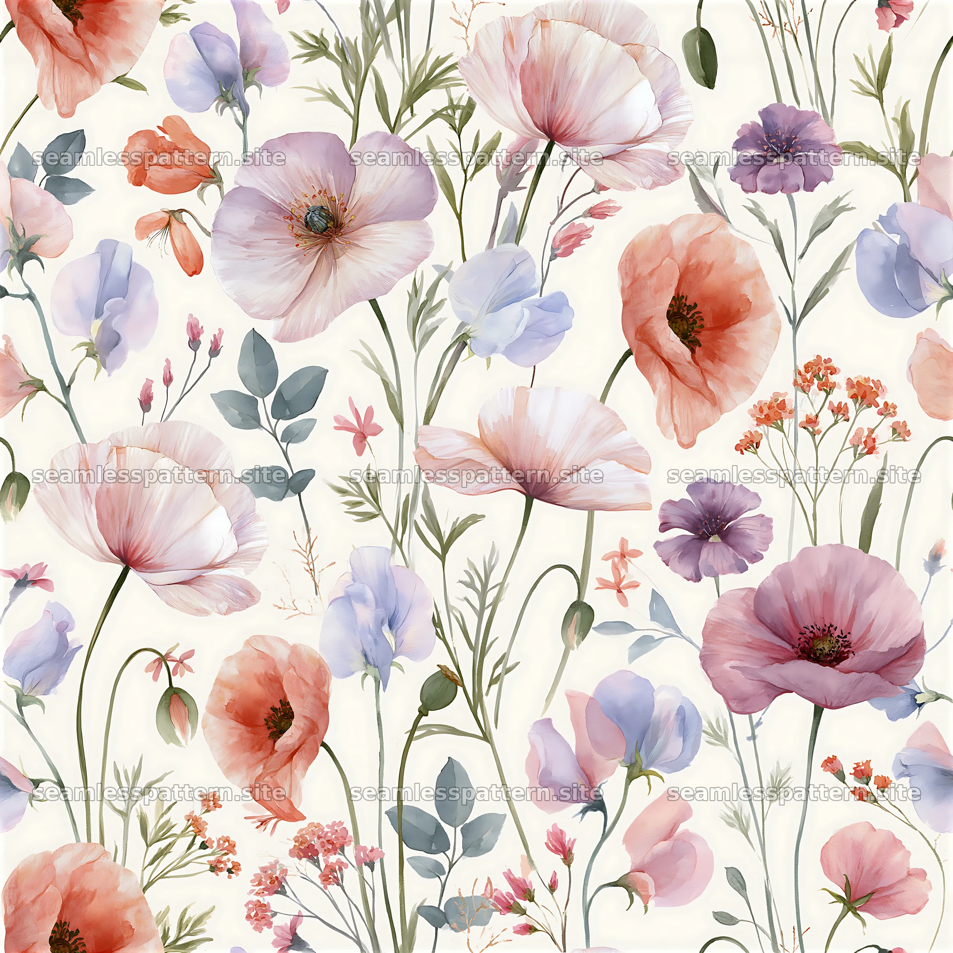Romantic garden flowers seamless pattern with colorful blossoms