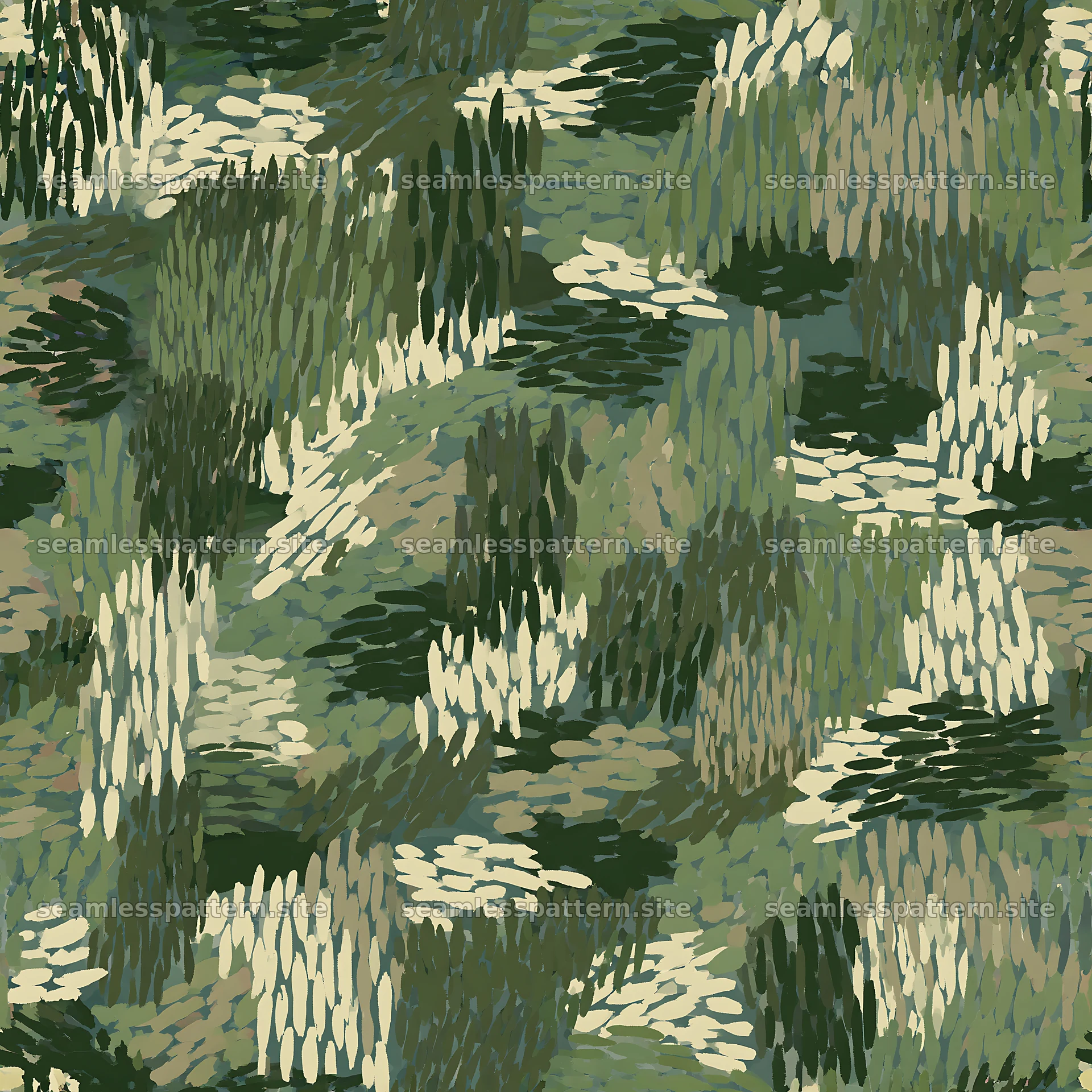 Seamless green camouflage brushstroke pattern
