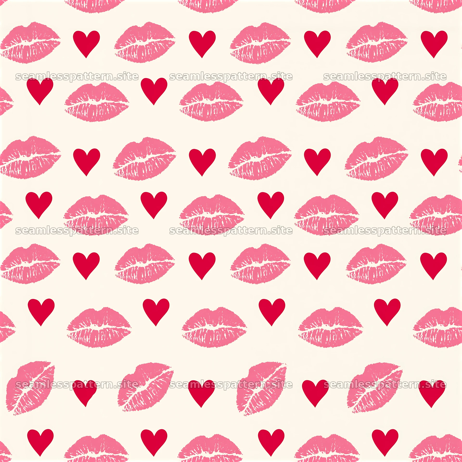 Tileable texture with pink kisses and red hearts