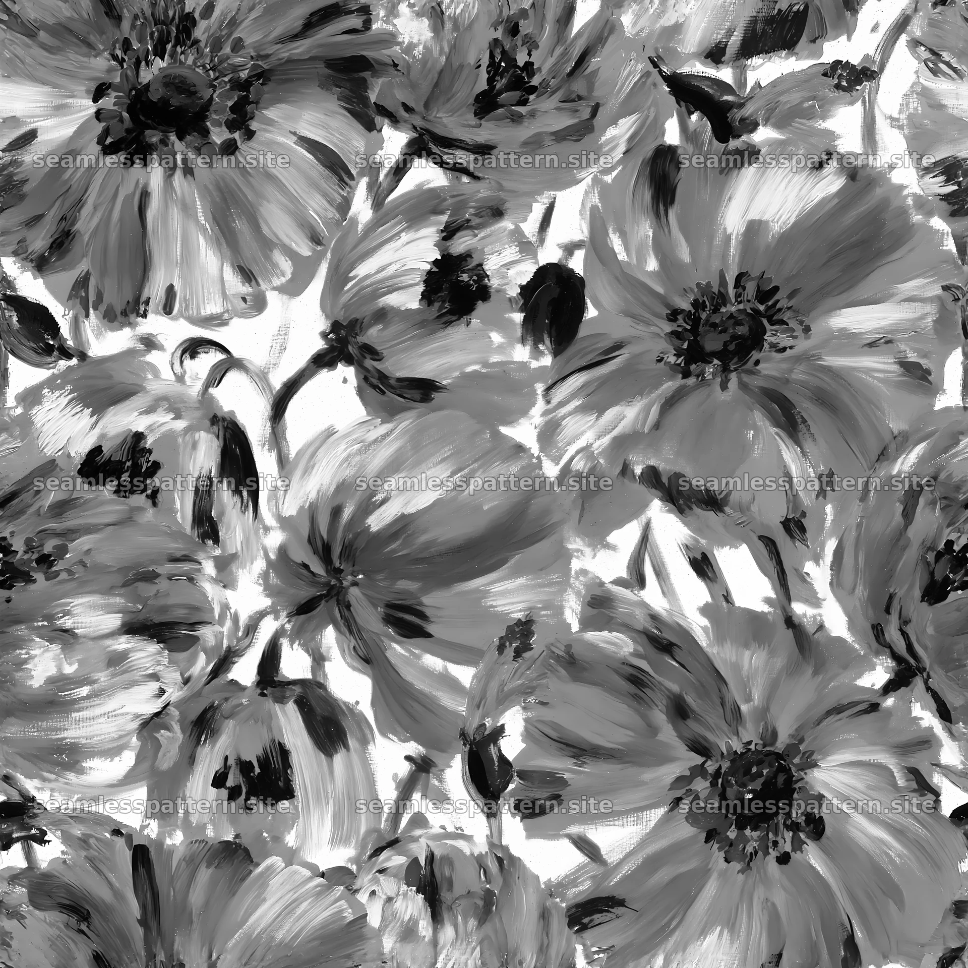 Repeat wildflower brushstroke pattern in monochrome