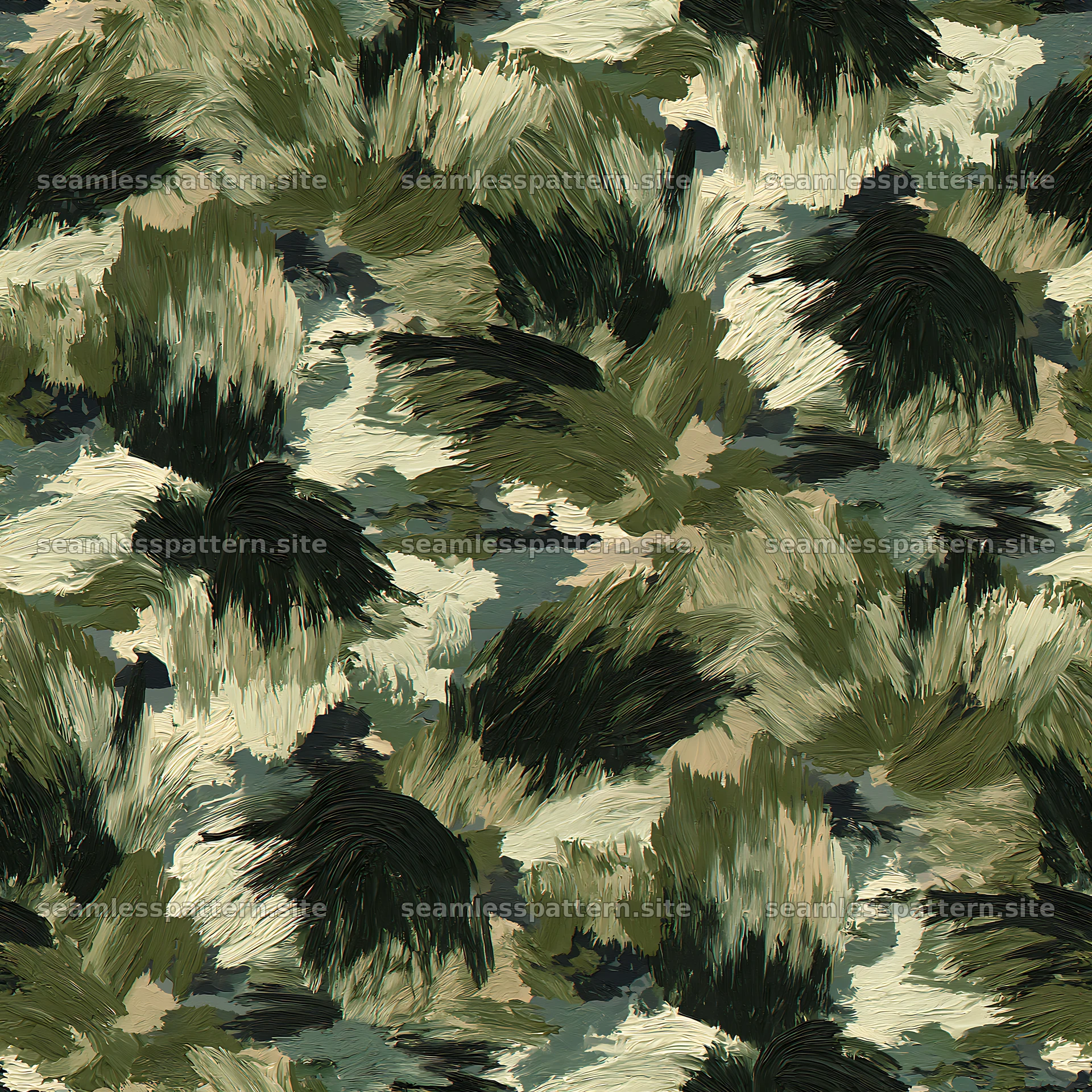 Seamless green camouflage brushstroke pattern for textiles