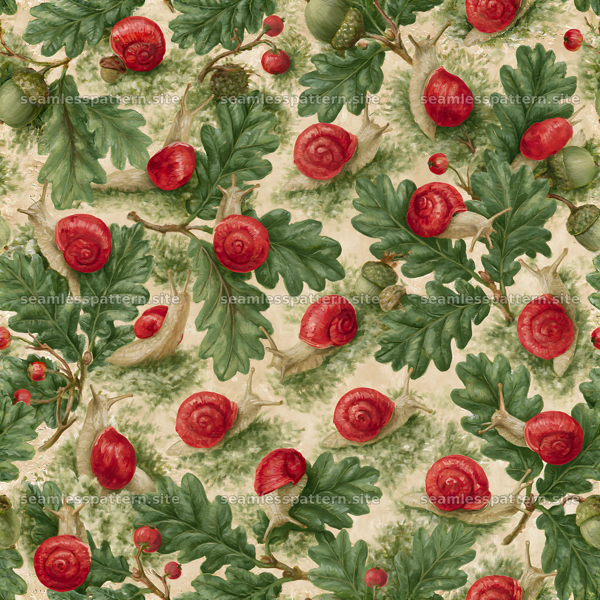 Red snail woodland seamless texture for fabric and wallpaper