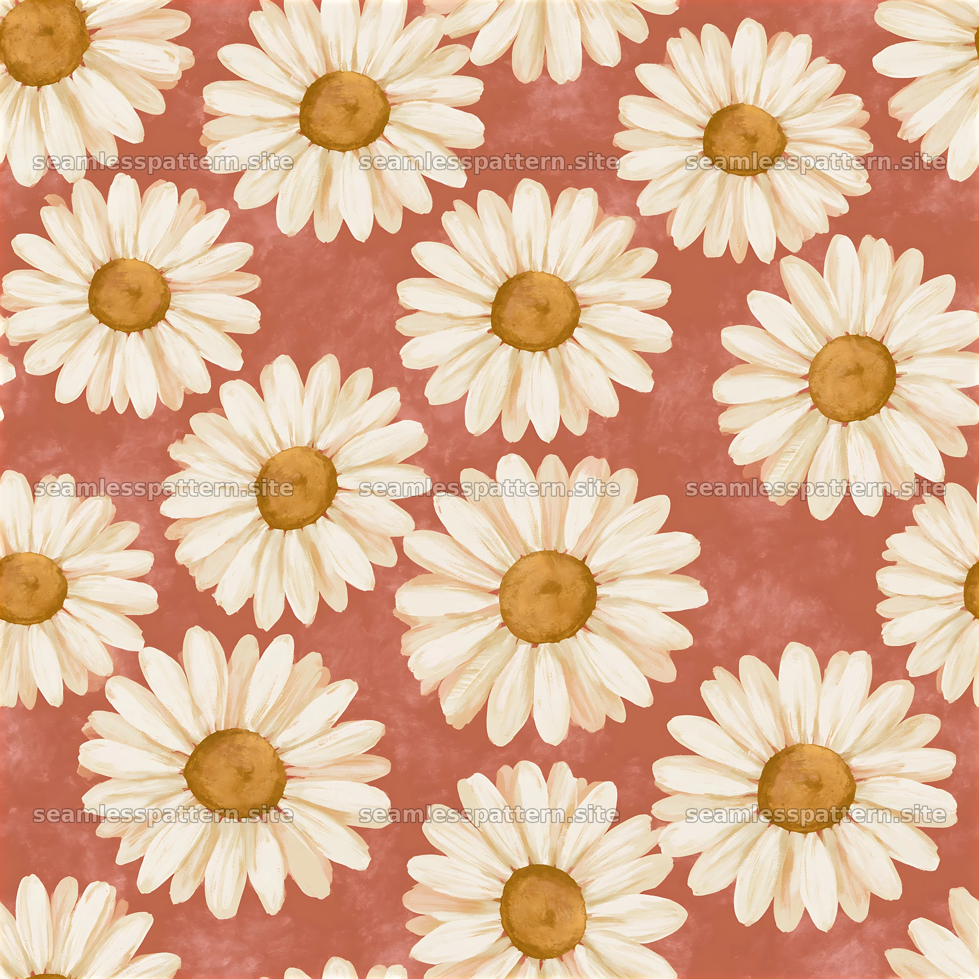 Daisy repeating pattern with light flowers on a pink background