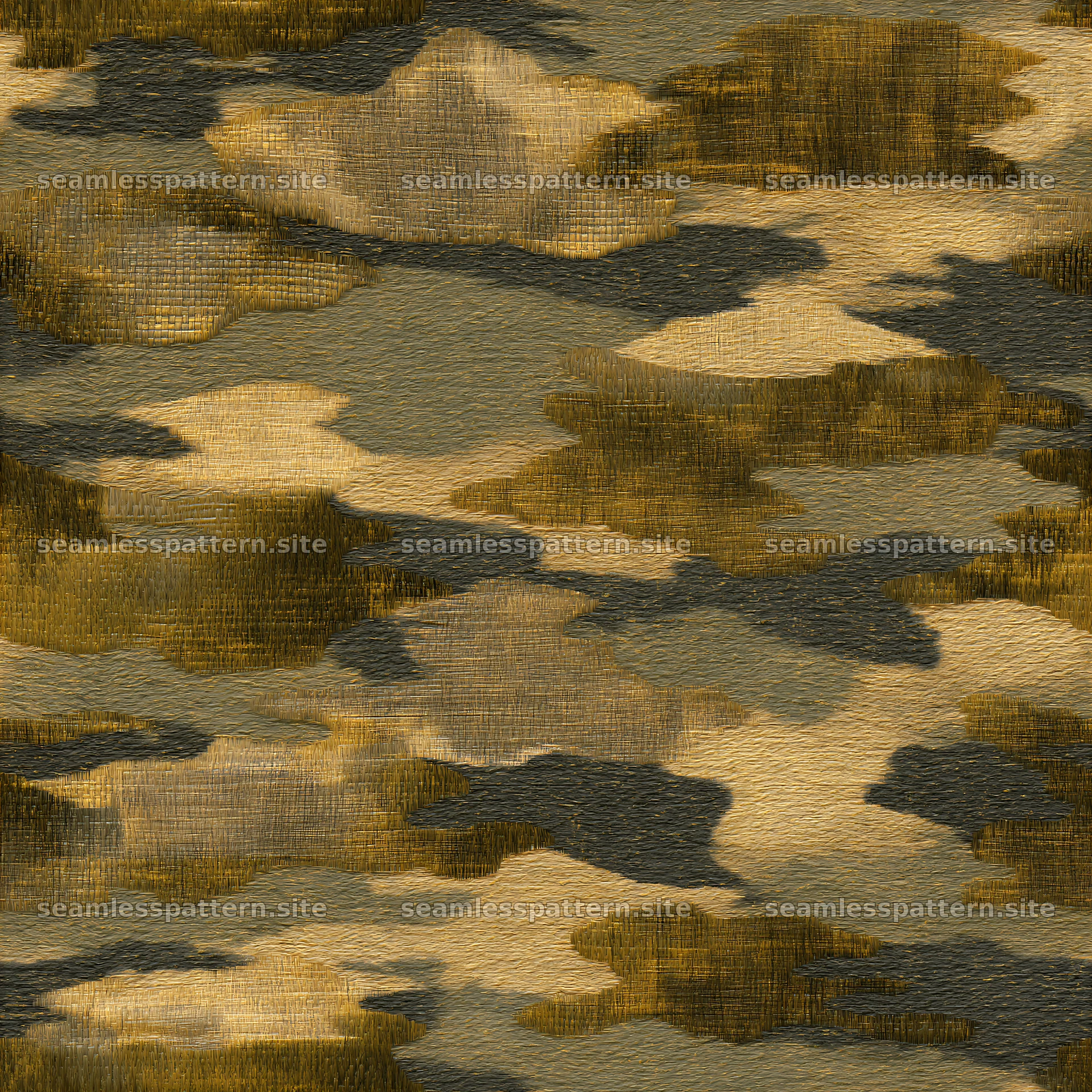 Golden fabric camouflage seamless texture pattern in gold and brown hues
