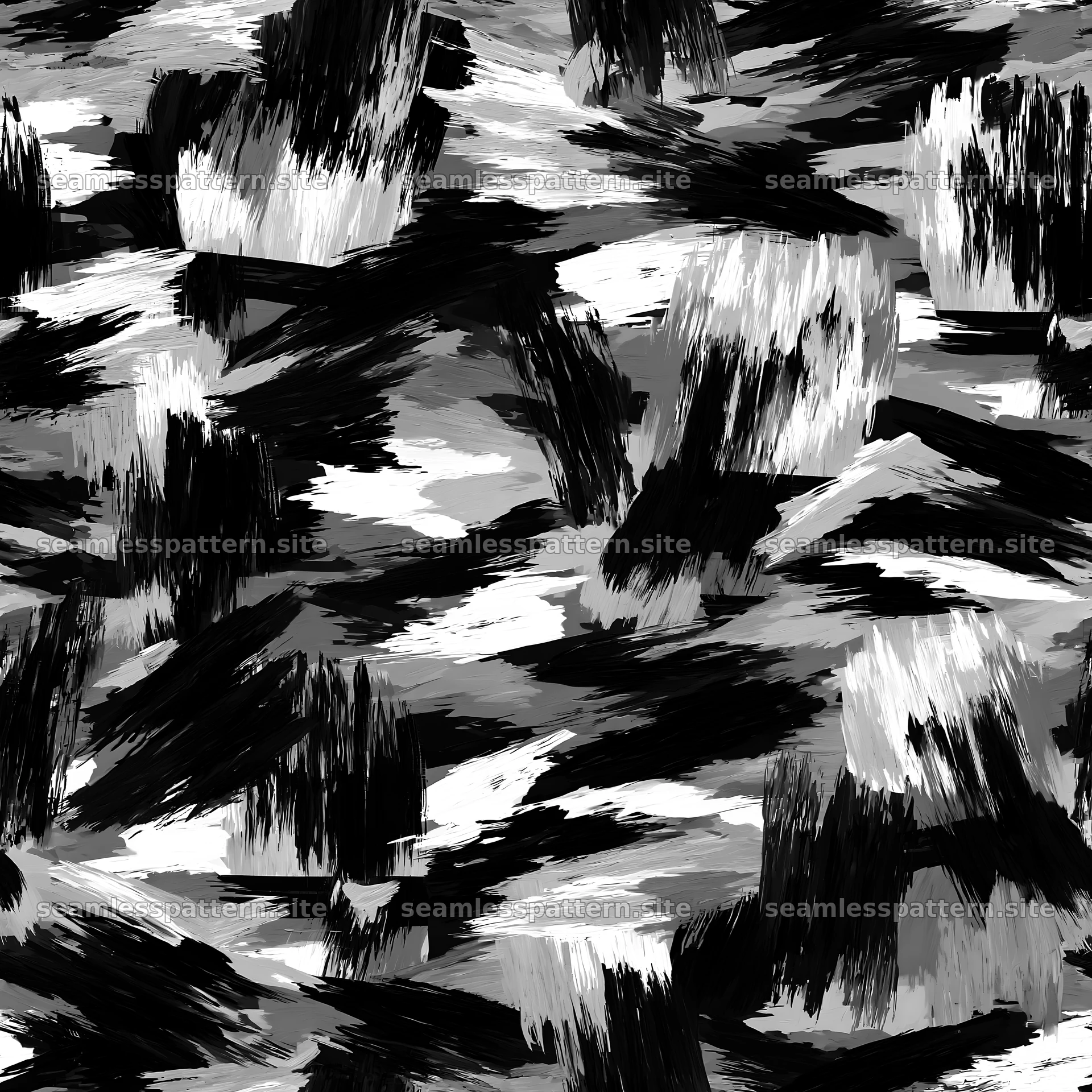 Urban camouflage brushstroke seamless pattern in black and white