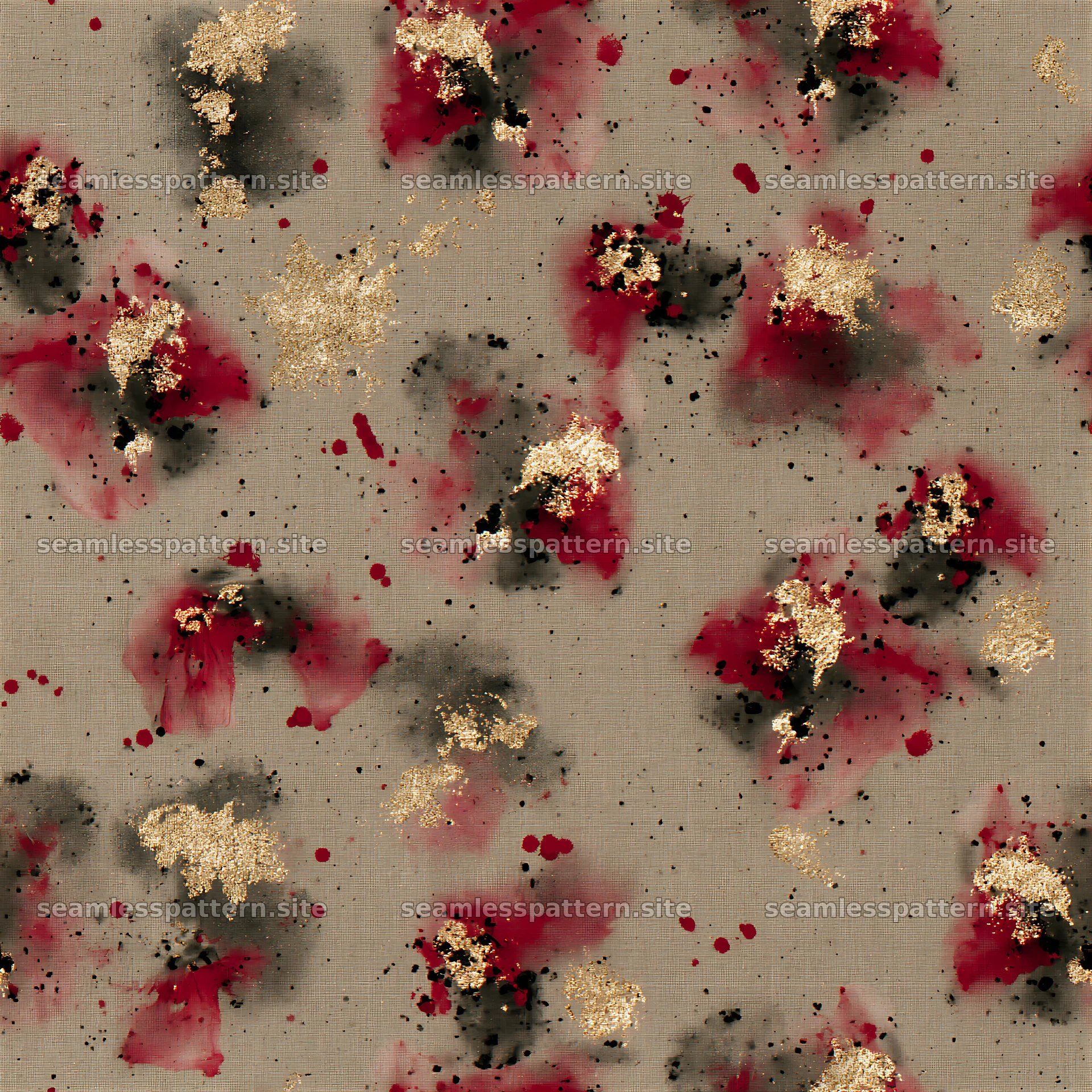Paint splash black red gold seamless texture across a neutral background