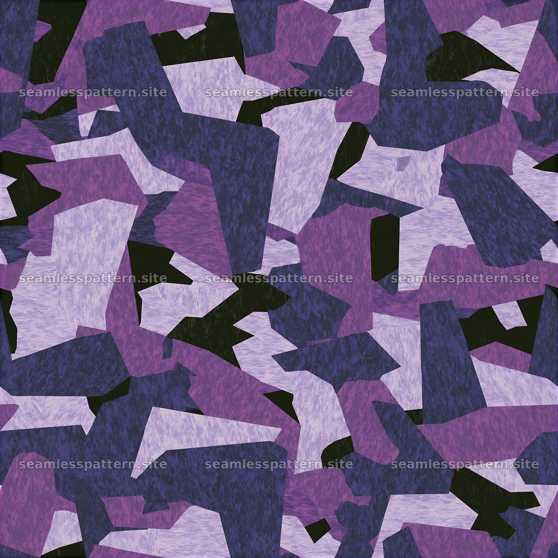 Purple fabric camouflage repeat pattern with purple shapes