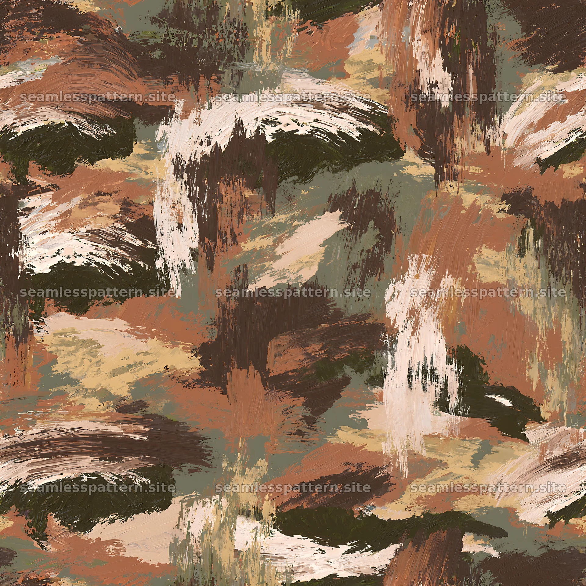 Seamless brown camouflage brushstroke pattern for textiles
