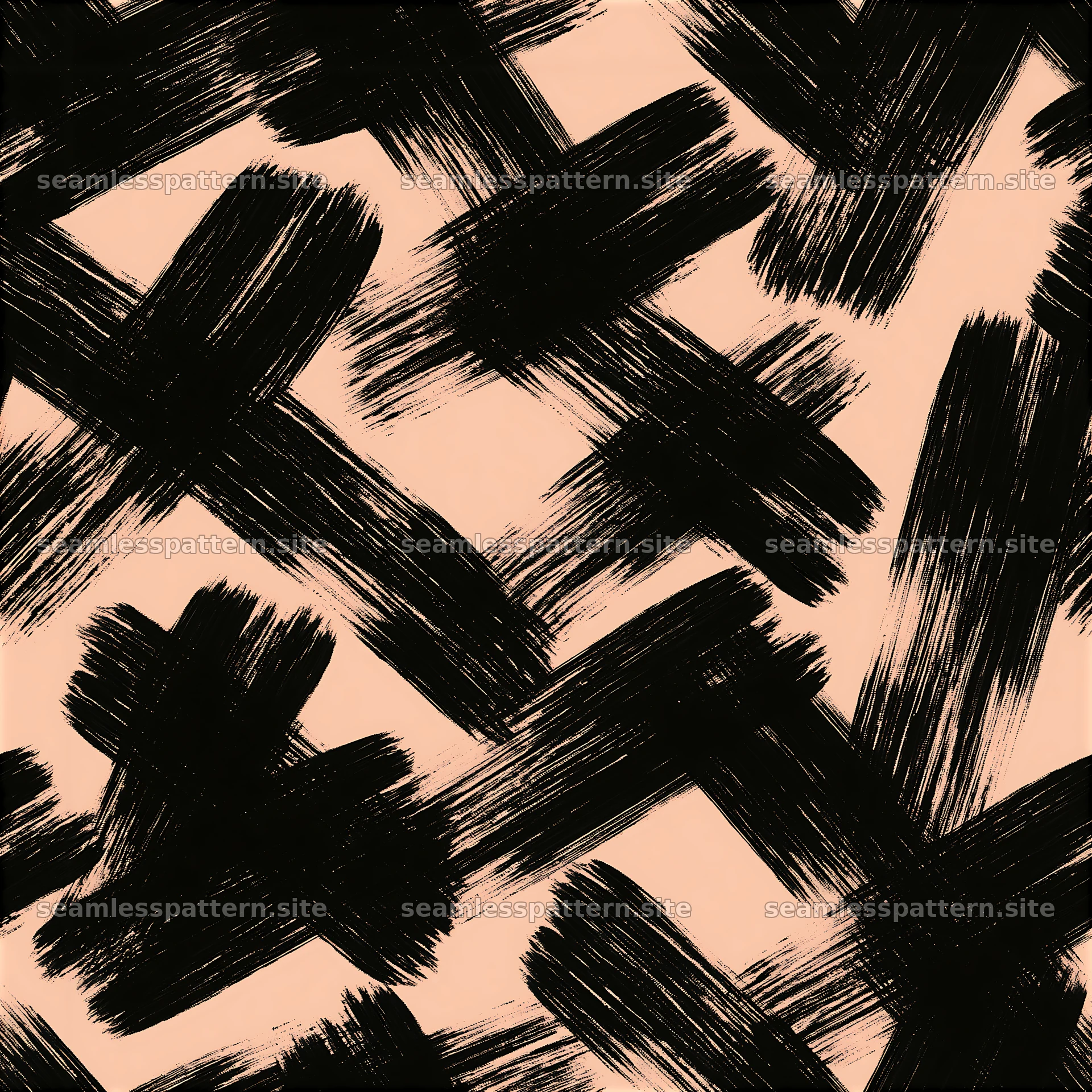 Seamless charcoal brush stroke pattern on soft peach background