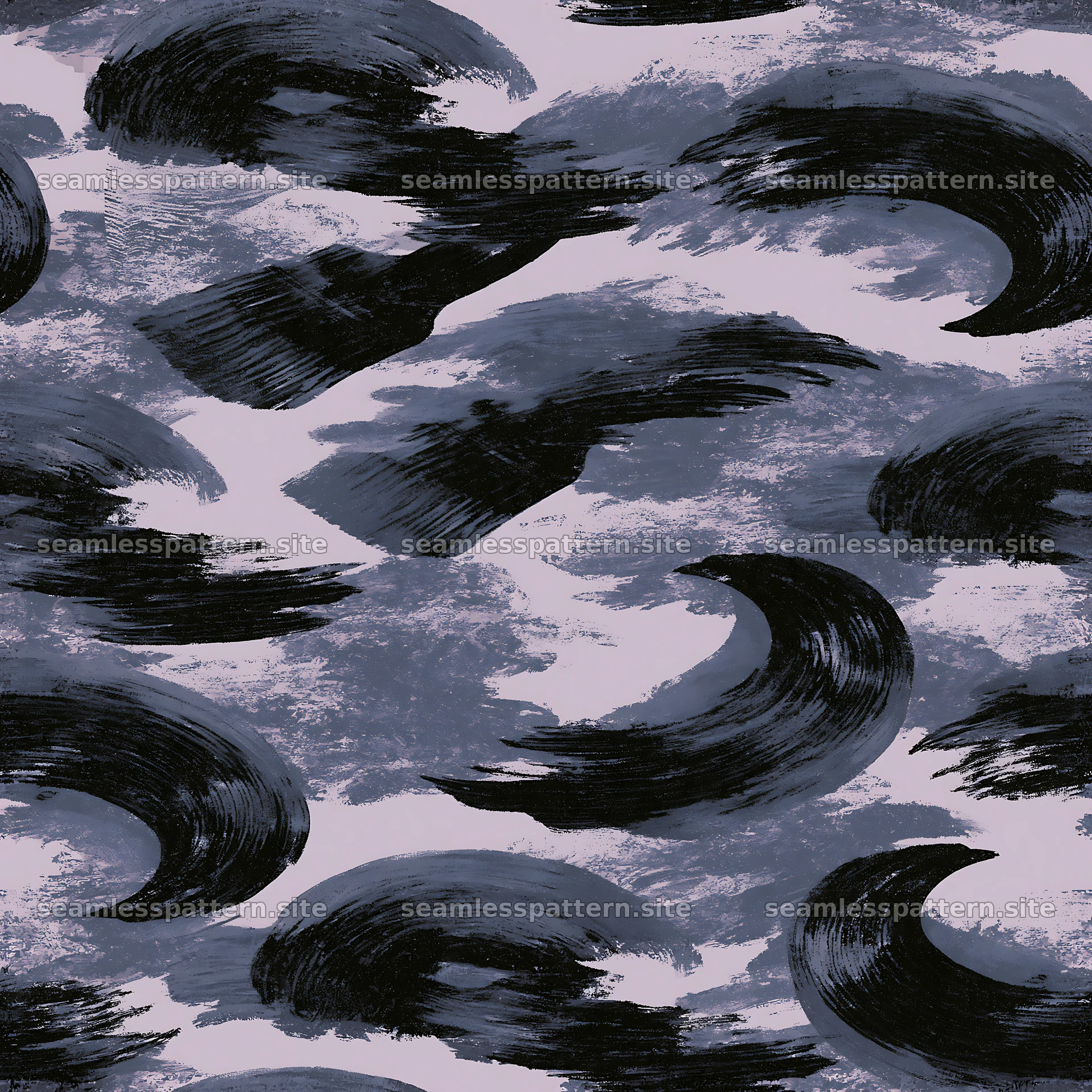 Seamless black camouflage brushstroke pattern for textiles