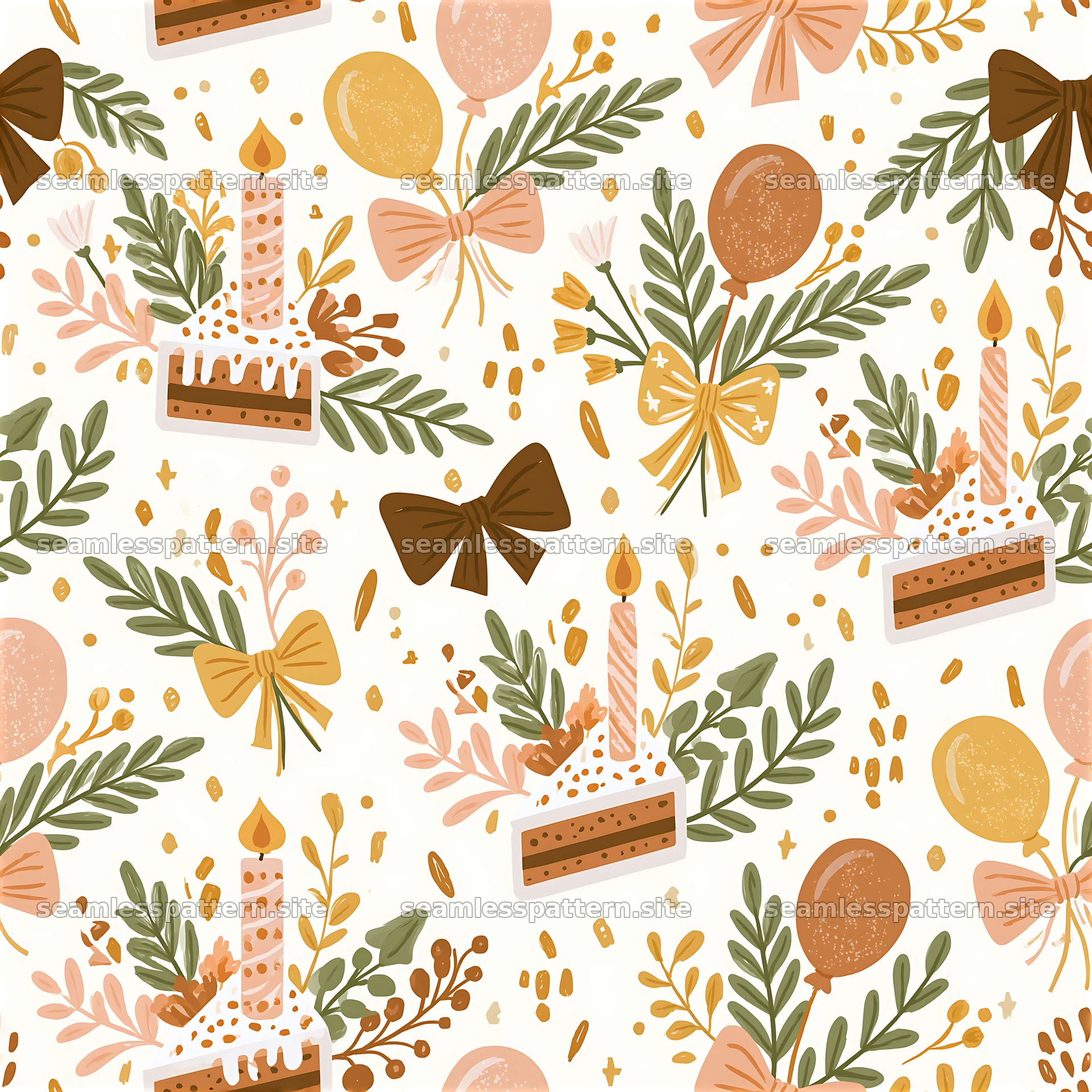 Birthday vintage seamless pattern featuring cake and party elements