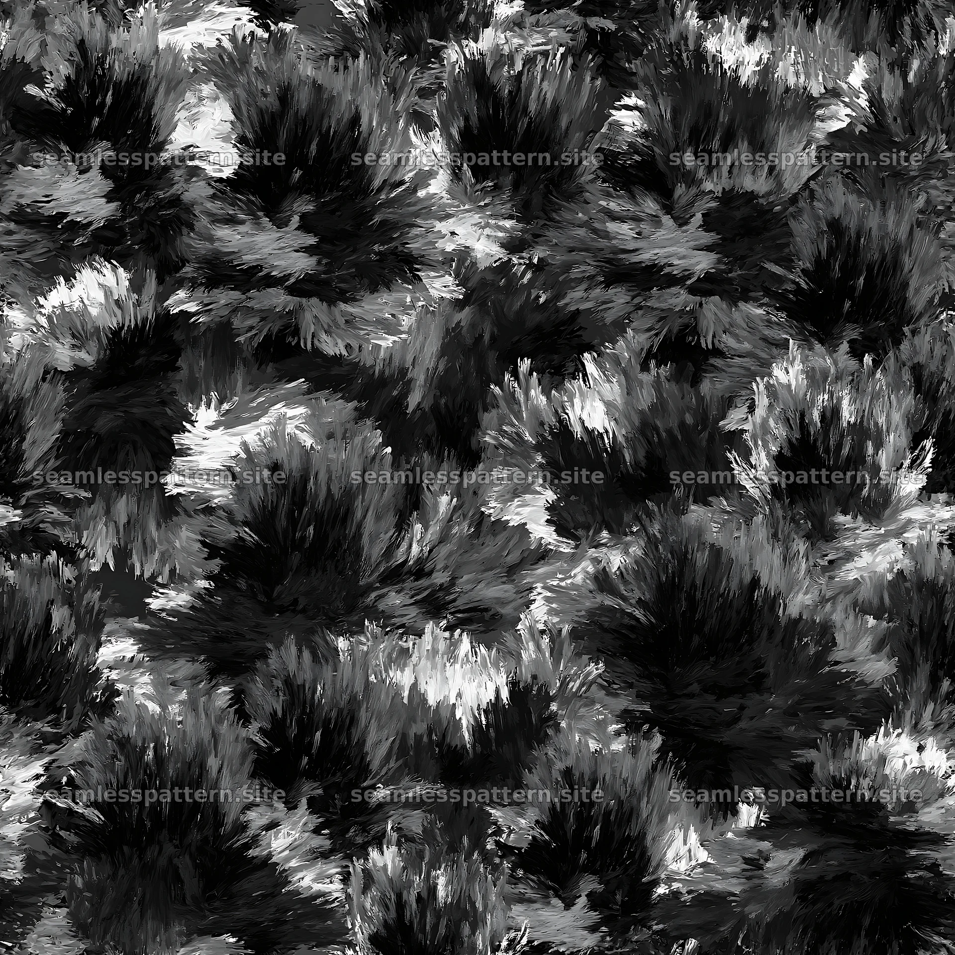 Seamless woodland camouflage brushstroke pattern in black and white