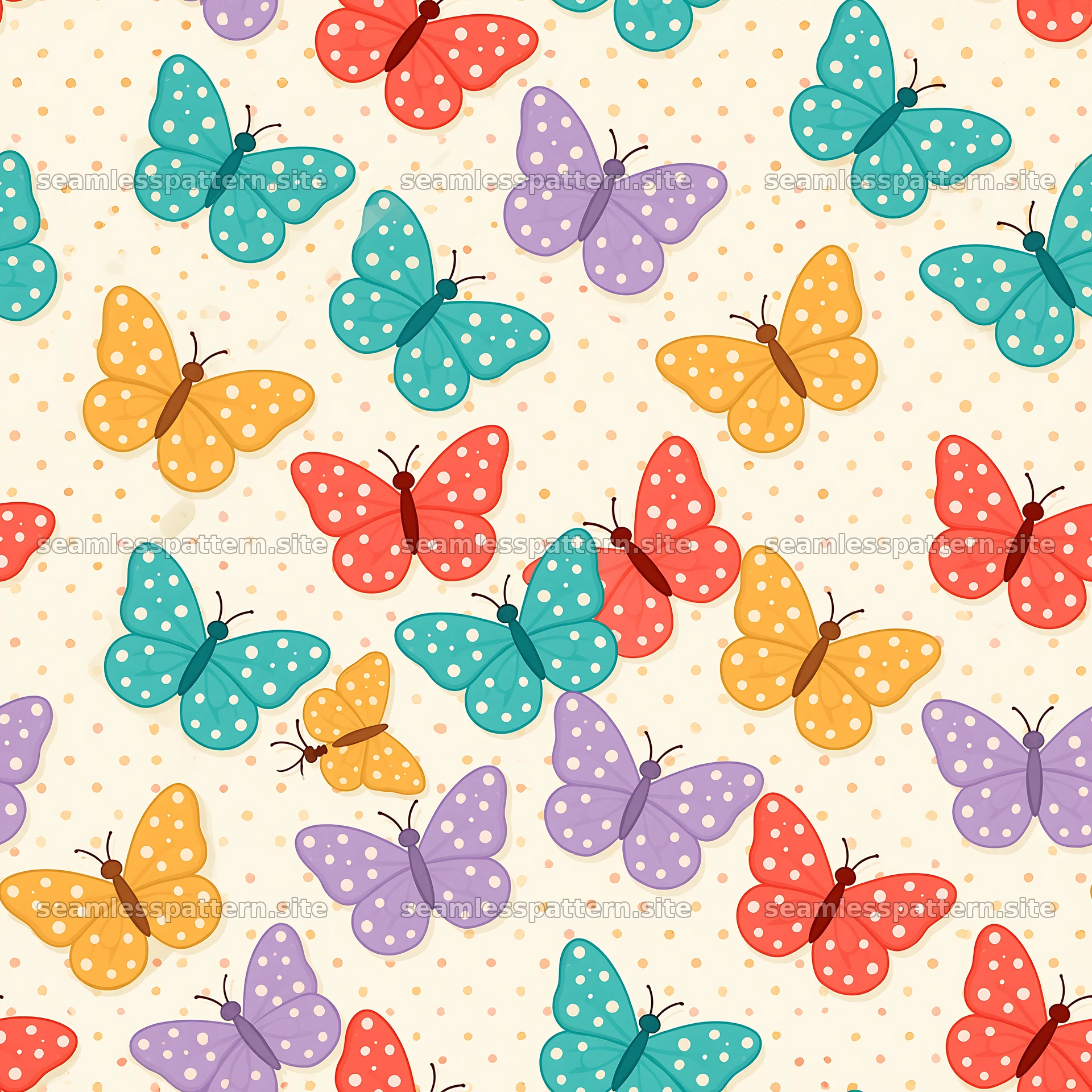 Cartoon butterfly seamless pattern in bright colors