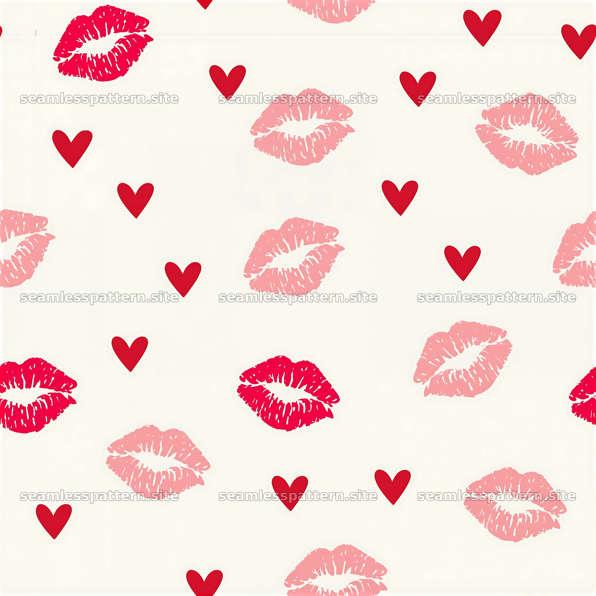 Tileable texture with pink kisses and red hearts