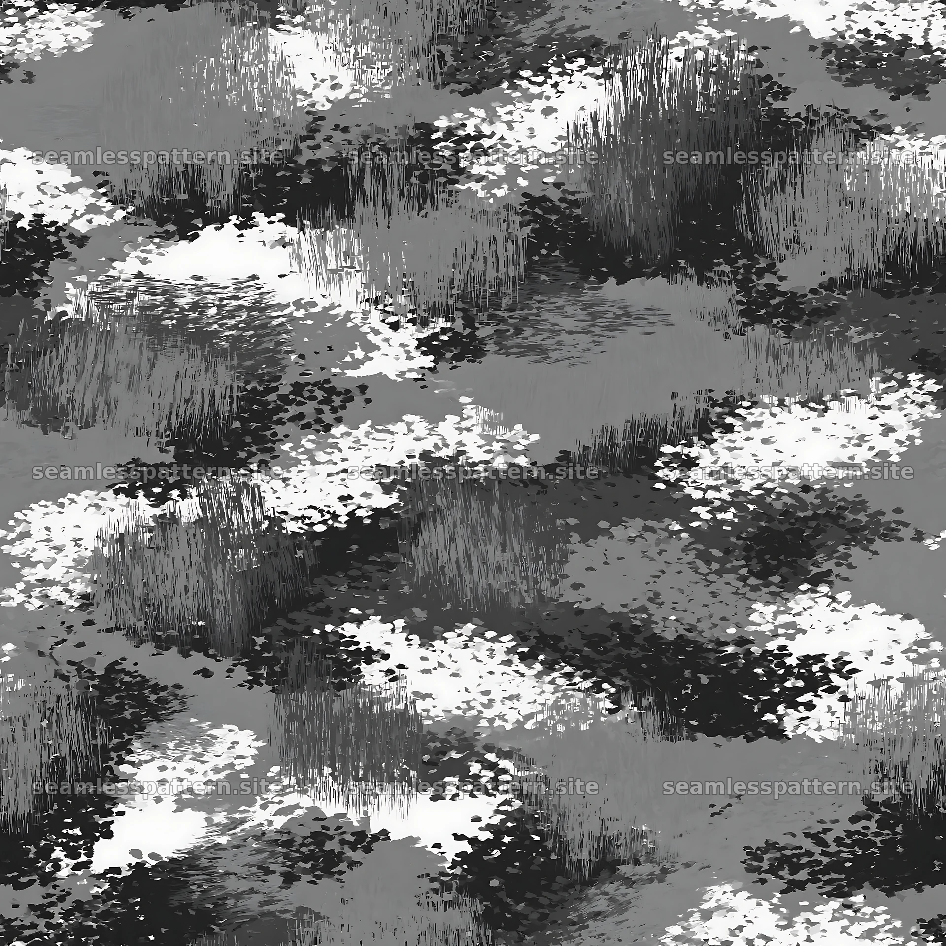 Seamless woodland camouflage brushstroke pattern in grayscale